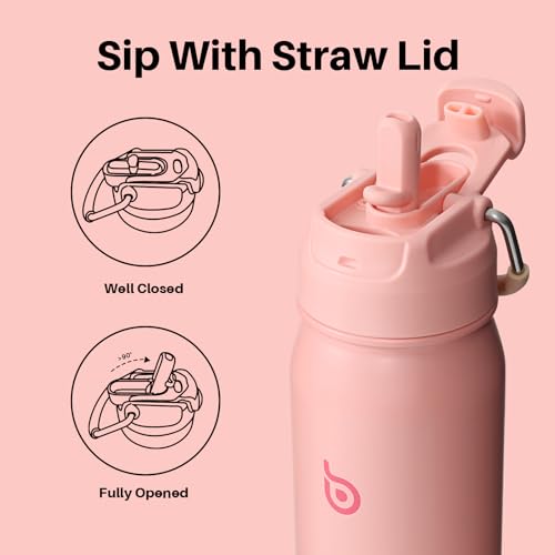 BOTTLE BOTTLE Insulated Water Bottle Stainless Steel 700ml(24oz) Bike Water Bottles with Straw and Adjustable Lid Daily Drink Flask Pill Organizer (salmon)