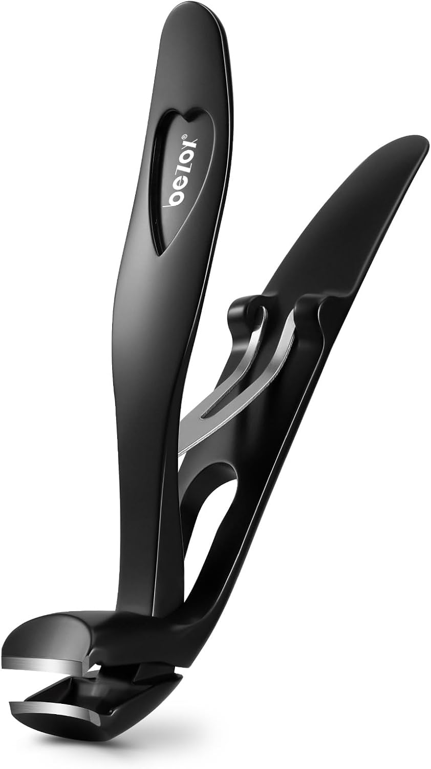 BEZOX Angled Head Nail Clippers for Seniors - Ergonomic Toenail Clipper for Thick Nails, Premium Steel Nail Cutter Trimmer with Catcher for Men and Women (Black)