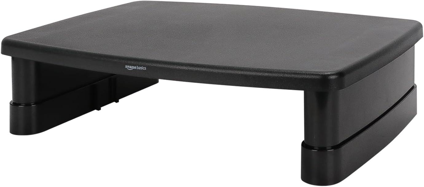 Rectangular Adjustable Computer Monitor Riser Desk Stand for Reduced Neck Strain, Fits Monitors, Laptops Up to 22lbs, Black