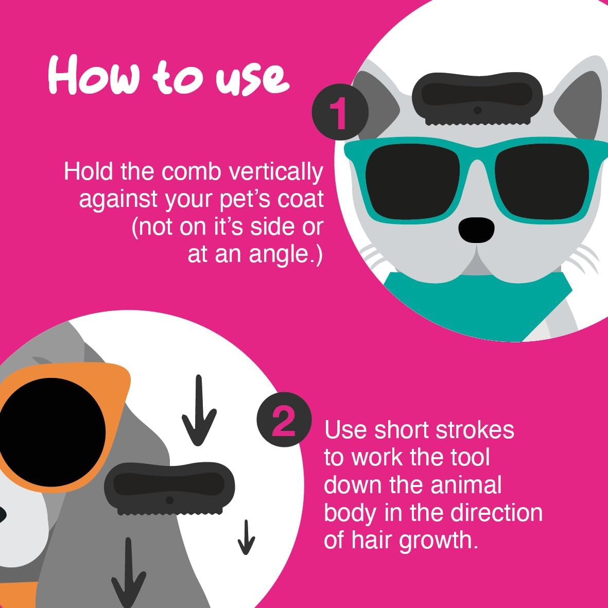 Groomi Deshedding & Grooming Brush for Dogs, Cats, Horses & Rabbits - Gentle & Effective Pet Grooming Tool, Wide Shallow Comb, Smooth Groomer for Cats, Dogs and Horses, Grooming Comb - Pink