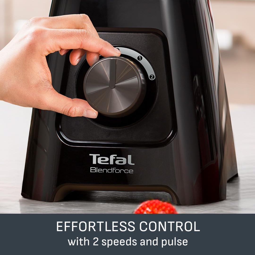 Tefal Blendforce II Blender, 2L Plastic Jug, 1.25L Effective Capacity, 600W, 4 Removable Stainless Steel Blades, Smoothie, Ice Crush, 2 Speeds + Pulse, Kitchen Shakes Maker, Black, BL420840