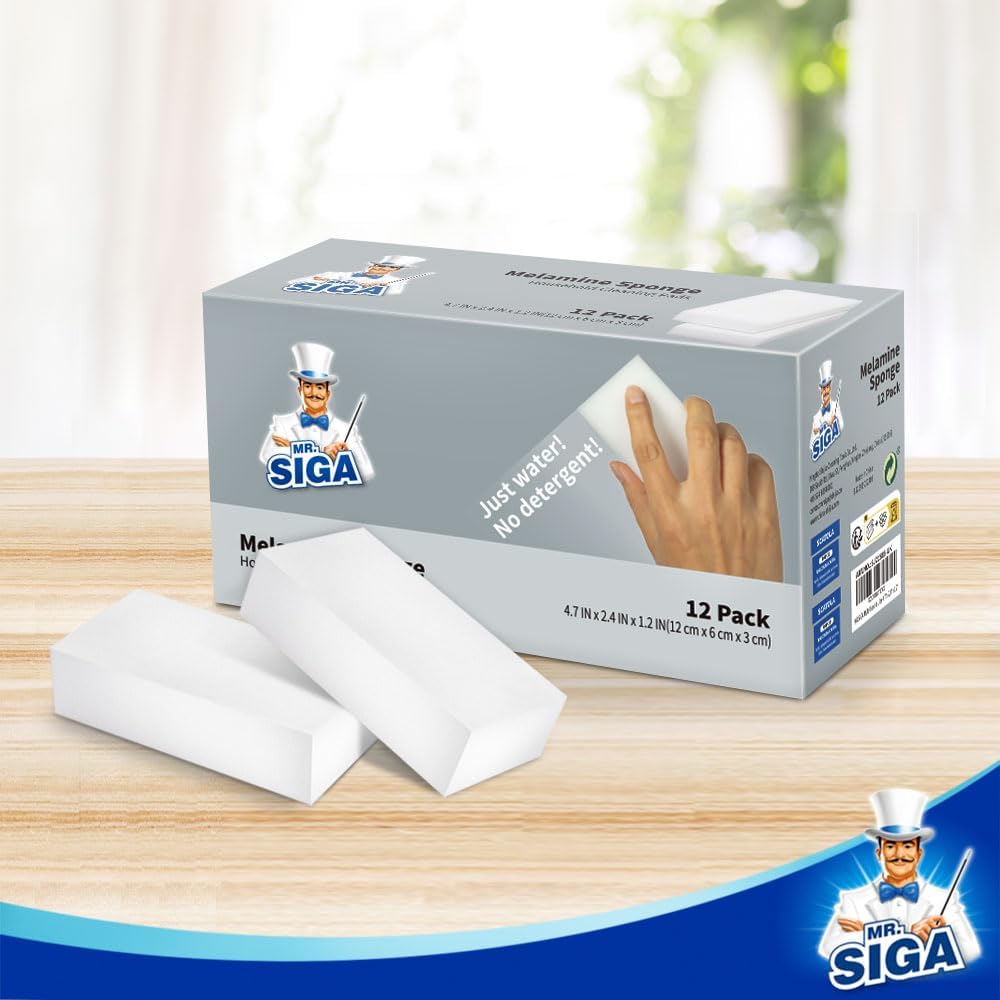 MR.SIGA Multi-Functional Eraser Sponge, Magic Cleaning Pads for Kitchen Household Cleaning, 12 Count, Size 4.7" x 2.4" x 1.2"