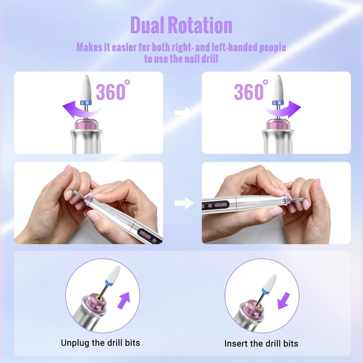 Denabuty Cordless Electric Nail Drill Machine – 13-in-1 Professional Nail File Kit, 35,000 RPM, Portable E-File with 5 Speed Settings for Acrylic & Gel Nail Care – Model DN-2402