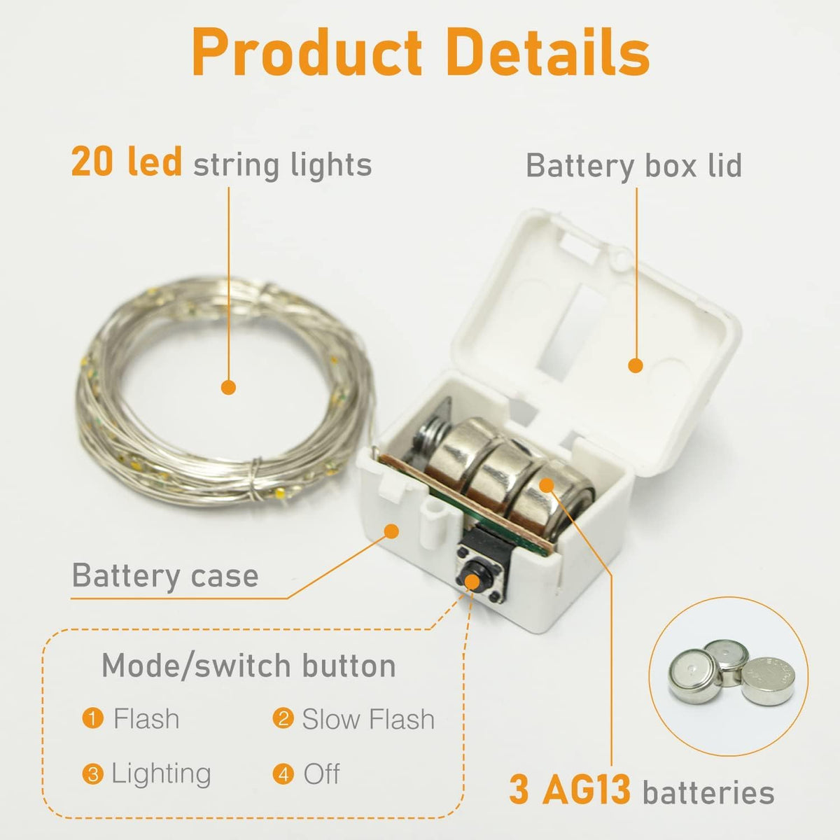 btfarm 12 Pack 3 Modes LED Fairy Lights Battery Operated, 2M 20LED Mini String Lights Battery Powered IP65 Waterproof Silver Wire Small Fairy Lights Indoor Outdoor for Jars, Christmas, Party, Bedroom