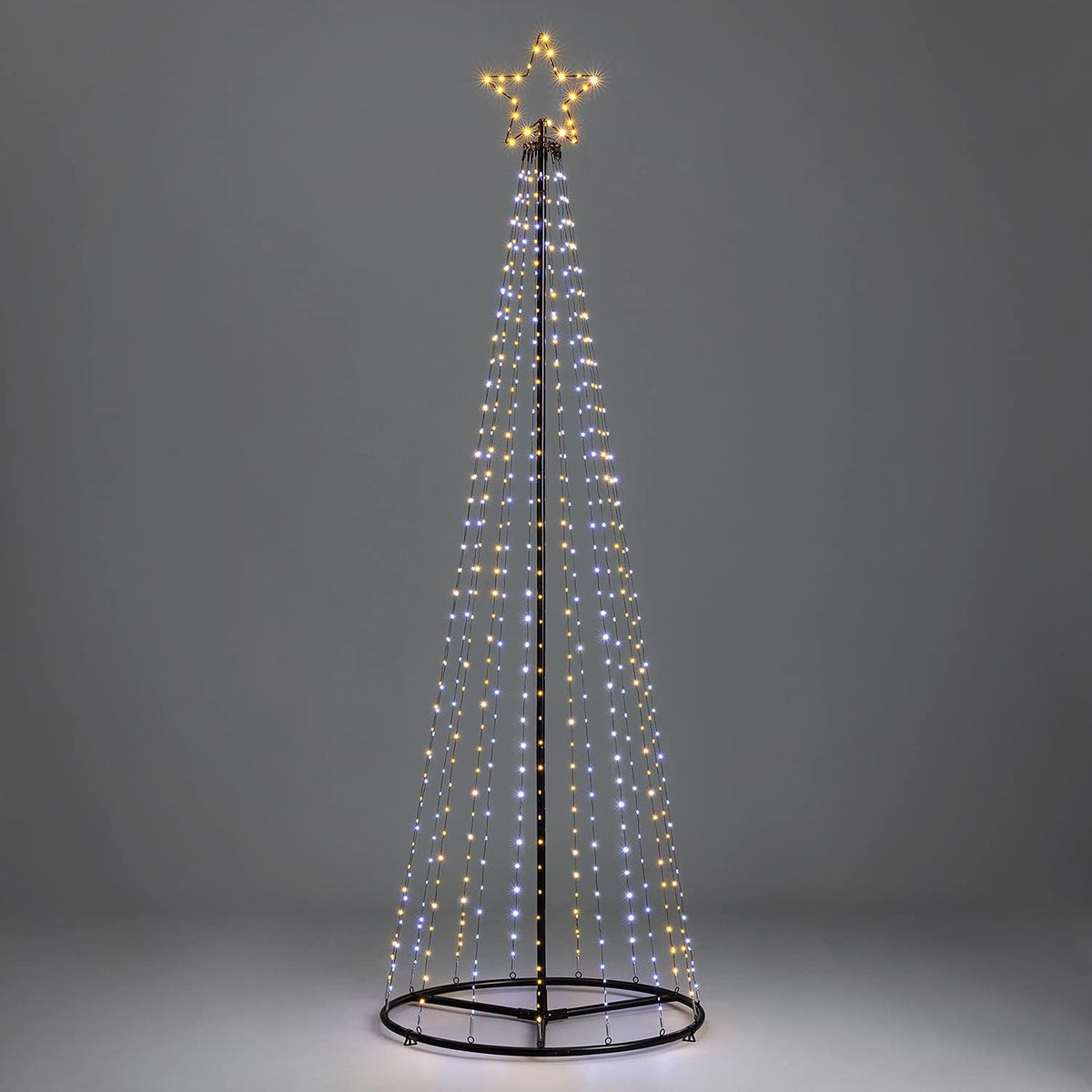 Christow Maypole Christmas Tree, Light Up Outdoor Decoration, Flashing White and Warm White Micro LED Pyramid Light, Mains Operated (2.1m)