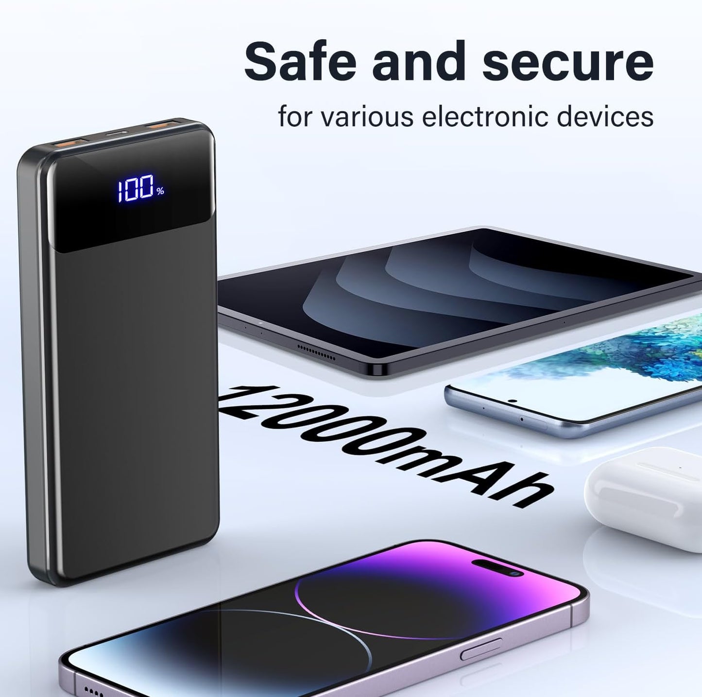 Power Bank, Portable Charger 12000mAh Fast Charging PD22.5W USB-C/USB-A Output, PowerBank Phone Battery Pack for iPhone 16 15 14 13 Plus Pro Max Mini Glaxy
