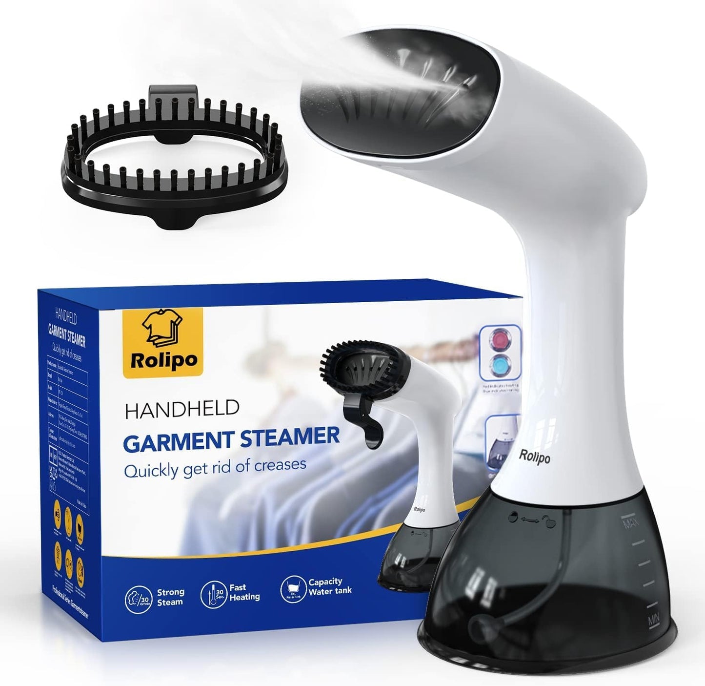 Rolipo Clothes Steamer, Handheld Garment Steamer for Clothes, 30g/min Powerful Steam, 400ml Water Tank, 2.1m Cord, Portable Steamer for Home, Travel and Office