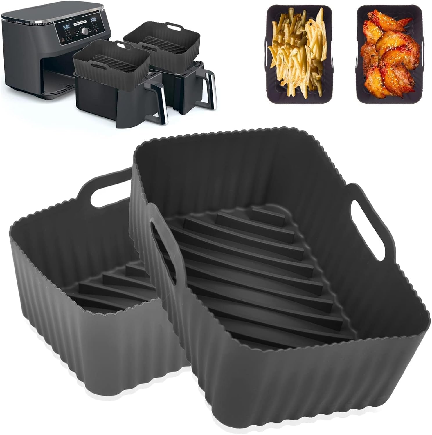 Silicone Air Fryer Liners for Ninja Foodi Air Fryer AF300UK, 2Pcs Ninja Foodi Dual Zone Air Fryer Accessories, Reusable Silicone Dual Basket Air Fryer Liner 7.6L