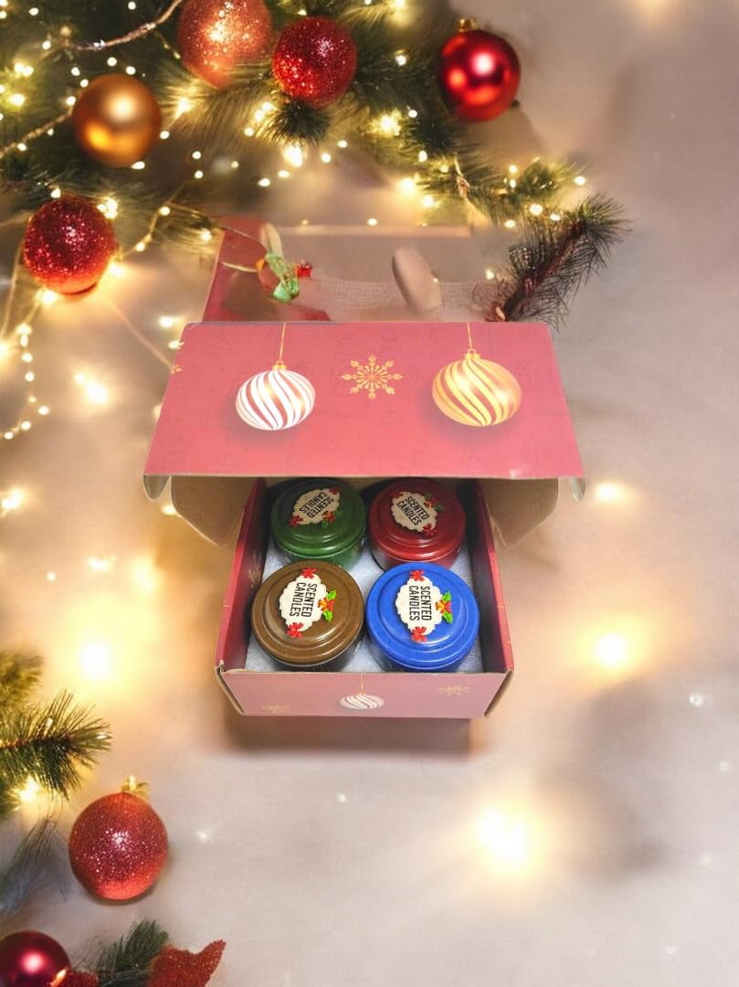 Christmas Scented Candle Gift Set for Women – 4 Pack Large 4oz Soy Wax Aromatherapy Candles in Decorative Metal Tins, Relaxing Xmas Gifts for Her, Mum, Birthday & Mother’s Day Present