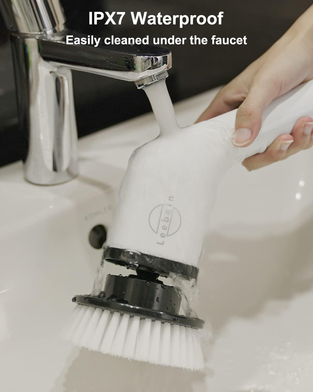 Leebein Cordless Electric Spin Scrubber – Extendable Handle with 8 Replaceable Brush Heads, 300/400 RPM for Bathroom, Kitchen, Floor & Tile Cleaning