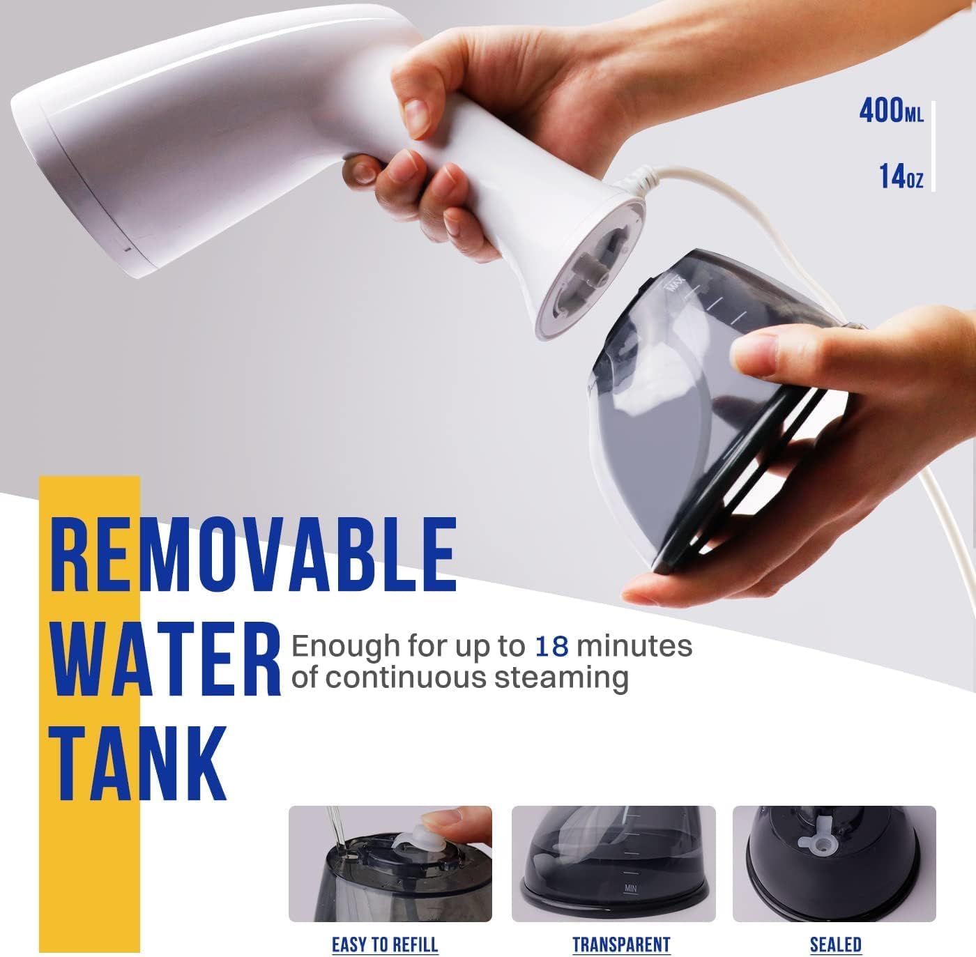 Rolipo Clothes Steamer, Handheld Garment Steamer for Clothes, 30g/min Powerful Steam, 400ml Water Tank, 2.1m Cord, Portable Steamer for Home, Travel and Office