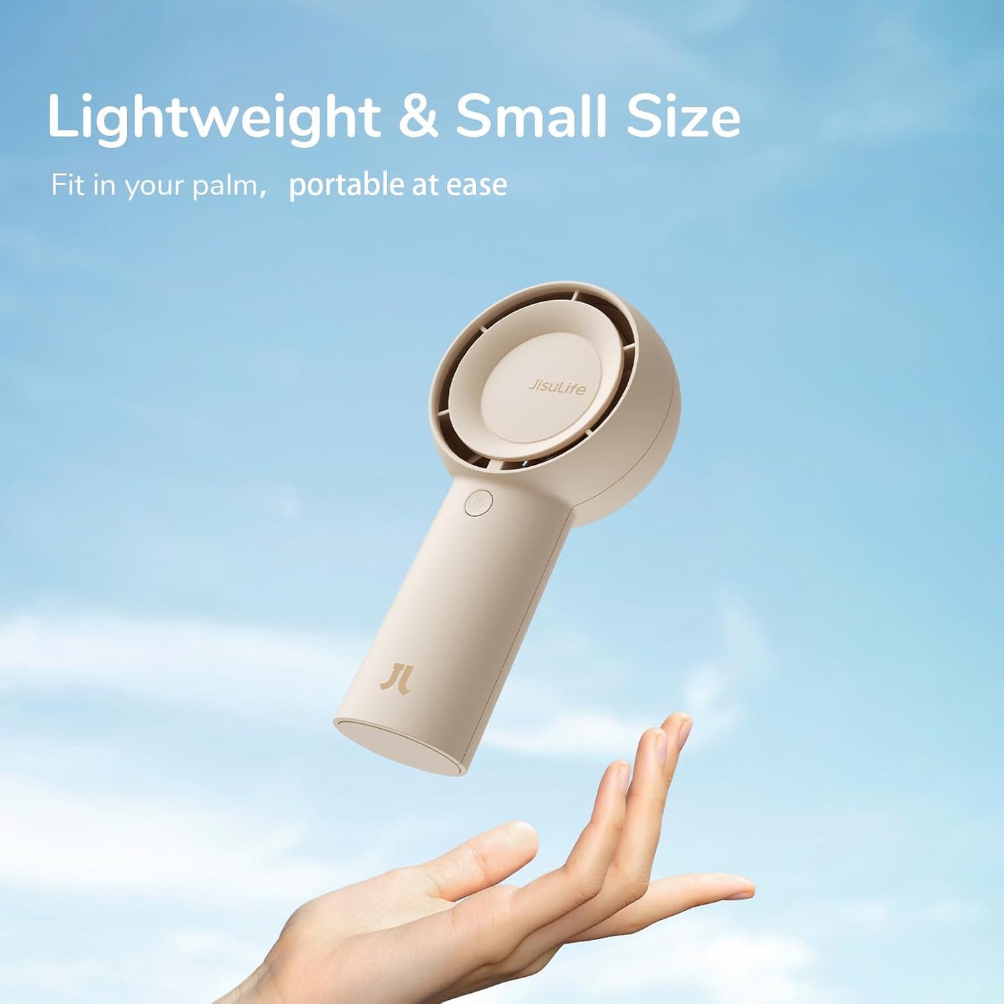 JISULIFE Mini Portable Handheld Turbo Fan – Up to 16H Cooling Time, 5 Speeds, USB Powered Personal Fan for Travel, Outdoor, Home & Office – Brown
