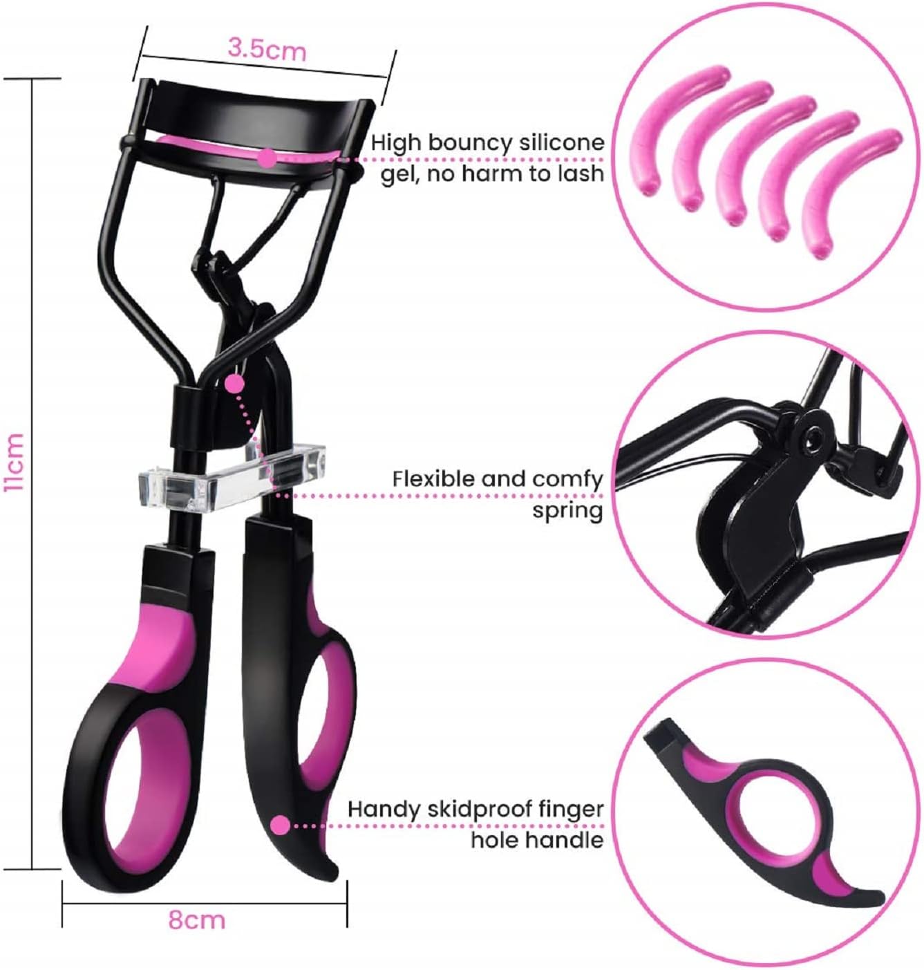 ZDXY Eyelash Curler, 3 in 1 Lash Curler Kit with 5 Extra Replacement Refill Pads Eyelash Applicator Makeup Tool, Violet Black, 1.0 count