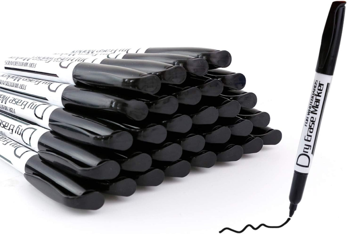 Volcanics Black Whiteboard Pens Dry Erase Marker with Low Odour Fine Tip Pack of 30