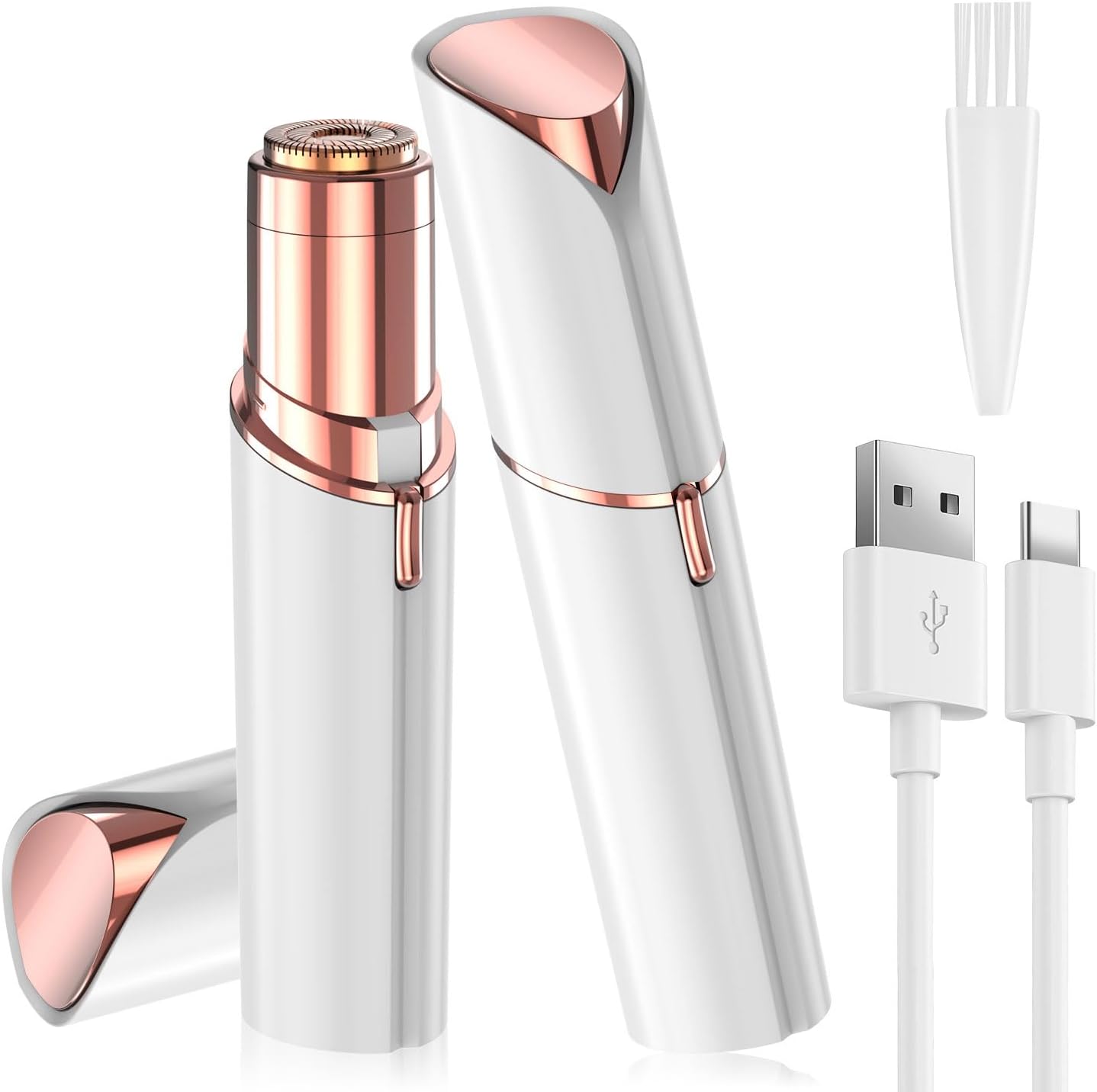 Vexloria Facial Hair Remover for Women, Face Hair Trimmer, Rechargeable Women's Facial Shaver, Painless Lady Shavers for Women for Face Hair, Upper Lips, Peach Fuzz, Bikini Body-White
