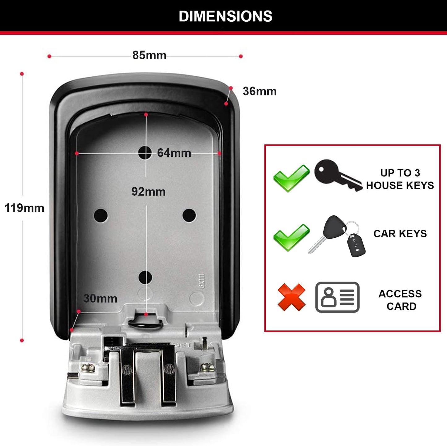 Master Lock Key Safe, 5401EURD, Key Lock Box, Black and Silver, Medium