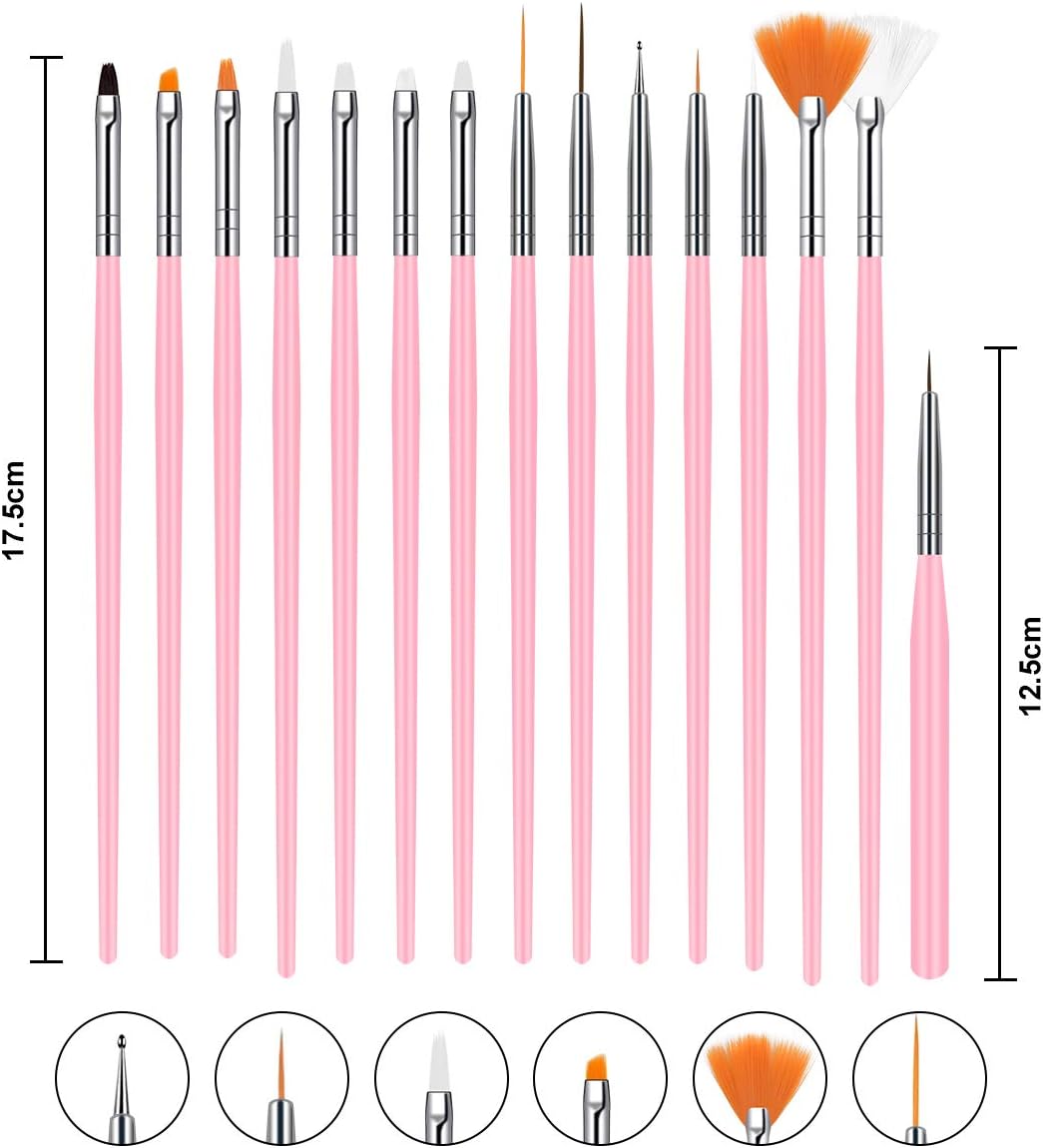 URAQT Nail Art Brushes Set, 15pcs Acrylic Nail Brush Painting Pen and 5pcs Nail Dotting Tools, Nail Pen Designer Nail Art Painting Kit for Diy & Professional Use