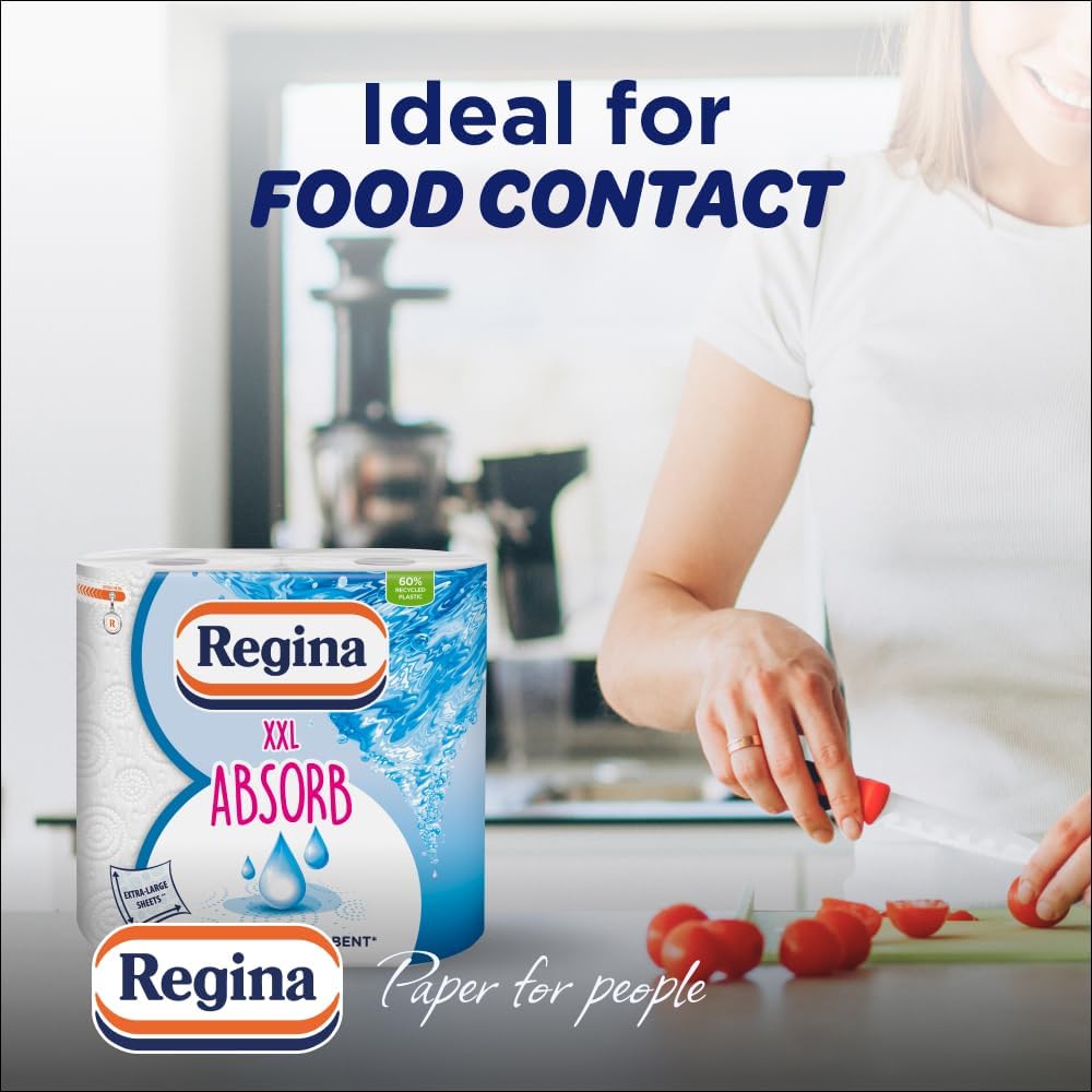 Regina XXL Absorb Kitchen Towels – 8 Rolls Per Pack, Super Absorbent 2-ply Kitchen Towels, 75 Sheets Per Roll, Extra-large Sheets, 50percent More Absorbent Than Previous XXL Products, Easy Open Pack