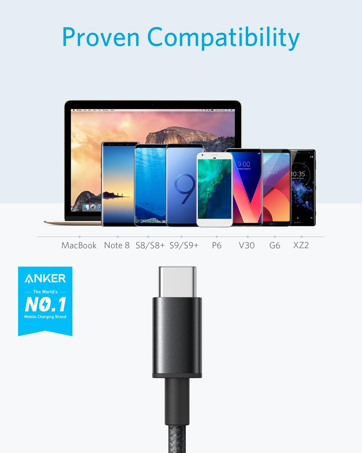 Anker USB-A to USB-C Charger Cable 2 Pack (3ft Nylon), 331 Cable, USB C to USB 2.0 Double Braided Nylon Type C Charging Cable for Samsung Galaxy S8 S8+ S9 S9+, HTC 10, Sony XZ, LG V20 G5 G6, Xiaomi 5