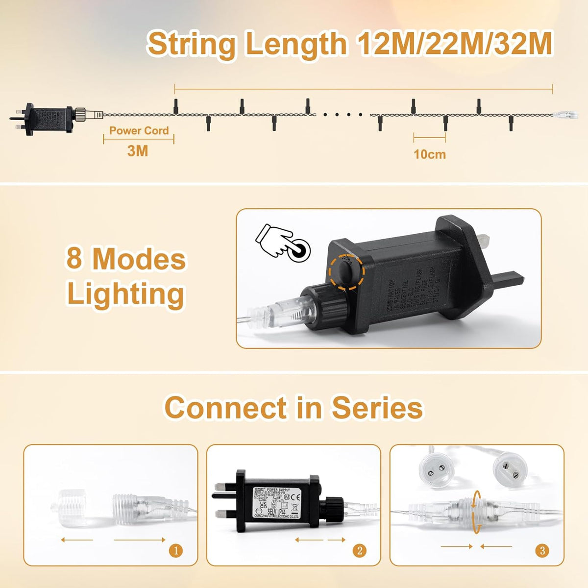 Zorela Fairy Lights Plug in, 15M 120 LED Indoor String Fairy Lights Mains Powered, Outdoor Fairy Twinkle Lights Christmas Lights 8 Modes IP44 Connectable for Bedroom, Garden, Party, Camping
