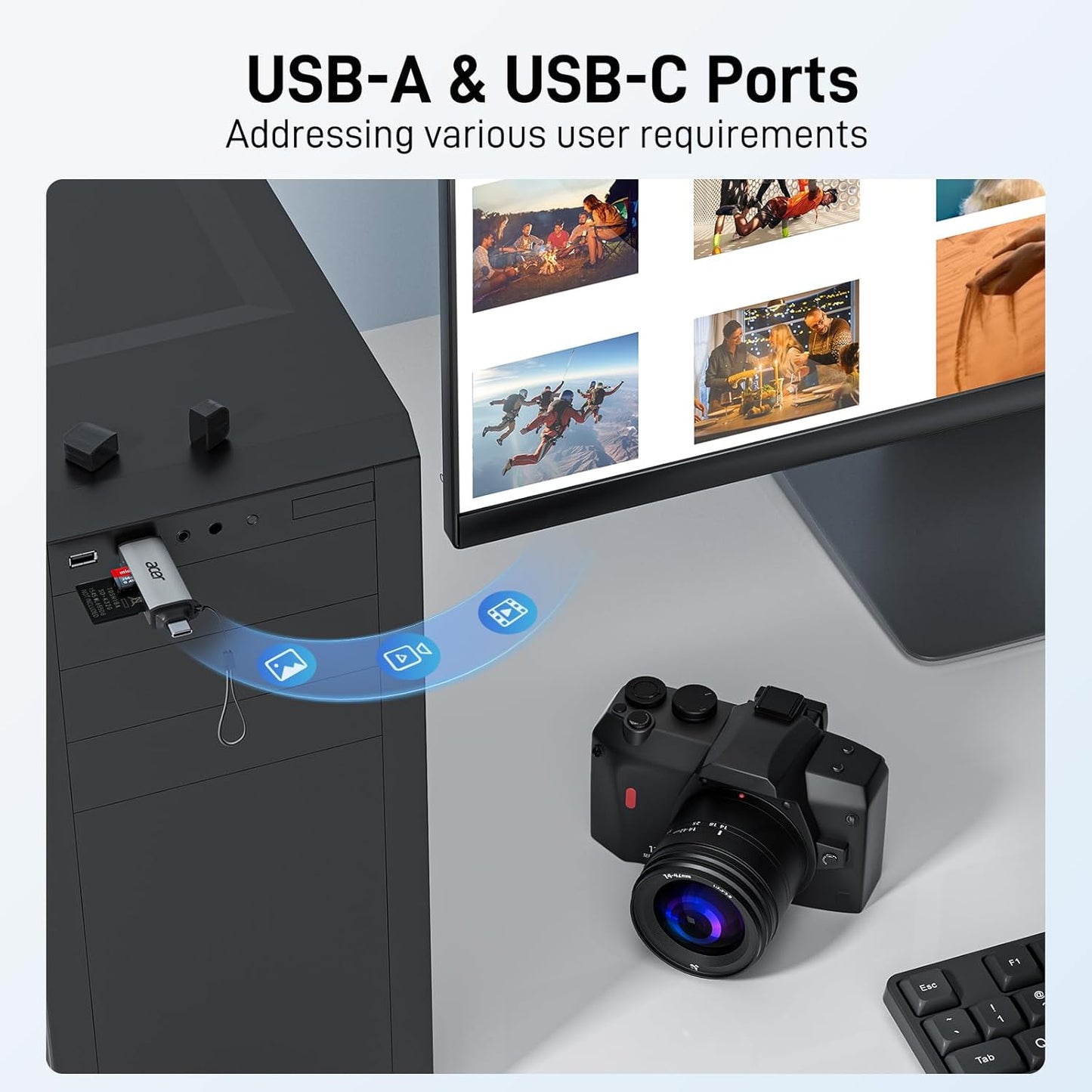 acer SD Card Reader, USB C & USB 3.0 Memory Card Reader Adapter Supports SD/Micro SD/SDHC/SDXC/MMC, Compatible with iPhone 15 Pro, MacBook Pro/Air, iPad Pro 2021, Galaxy S22, Pixel, XPS 13, etc.
