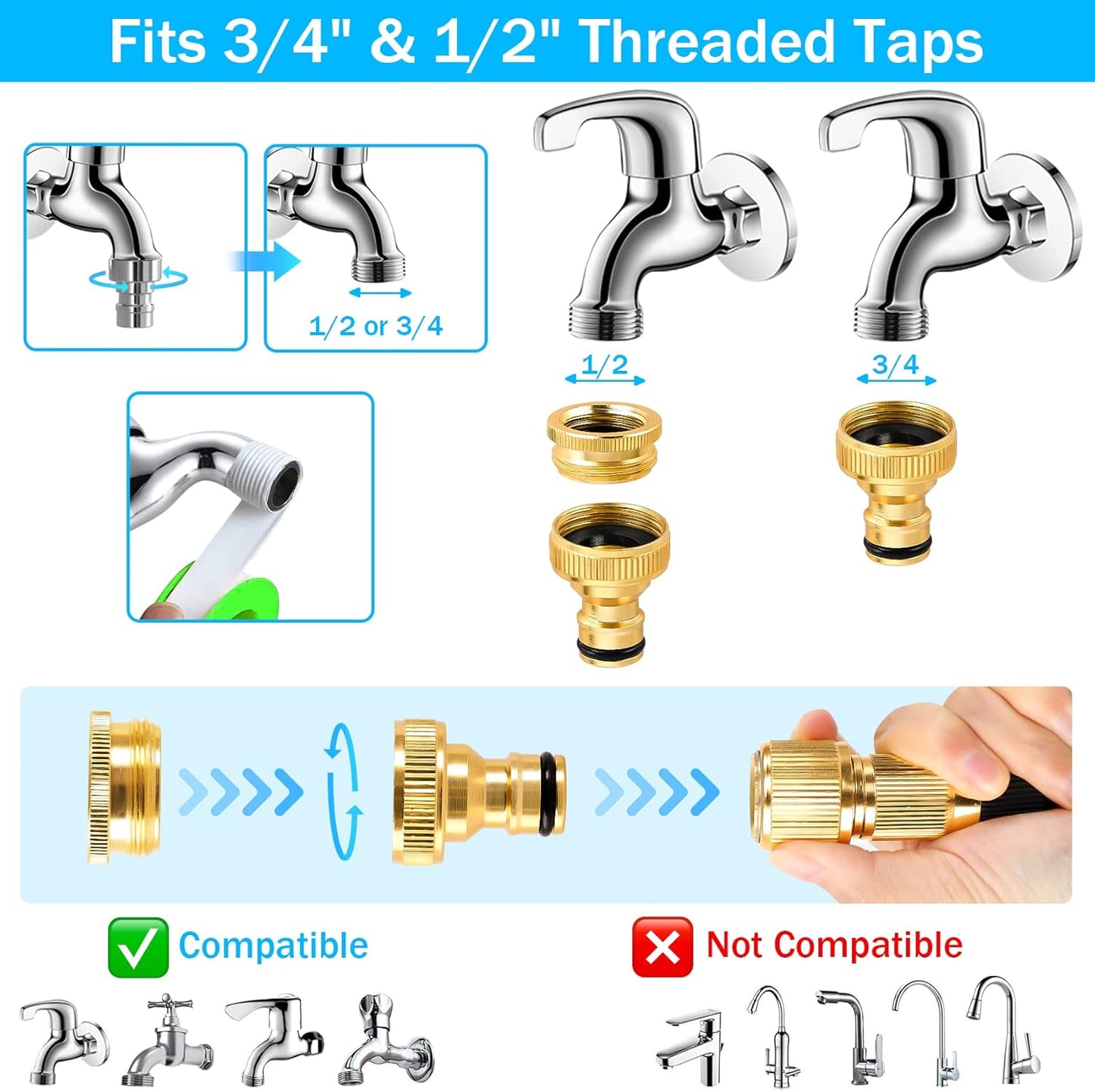Expandable Garden Hose Pipe 30m 100ft, Hosepipes for Garden Water Hose with 10 Functions Spray Gun, 3/4" 1/2" Connector, Expanding Magic Hose Retractable Flexible Garden Hose for Gardening Car Washing