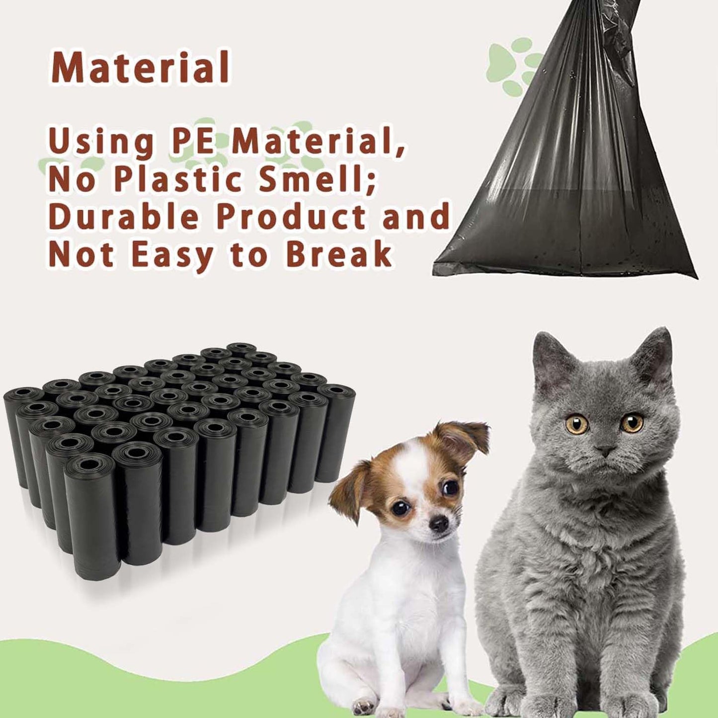 AiTodos® 600 Dog Poop Bags, Black, 31 x 22 cm, Poo Bag Dogs-Polyethylene Material(40 Rolls of 15 Counts)