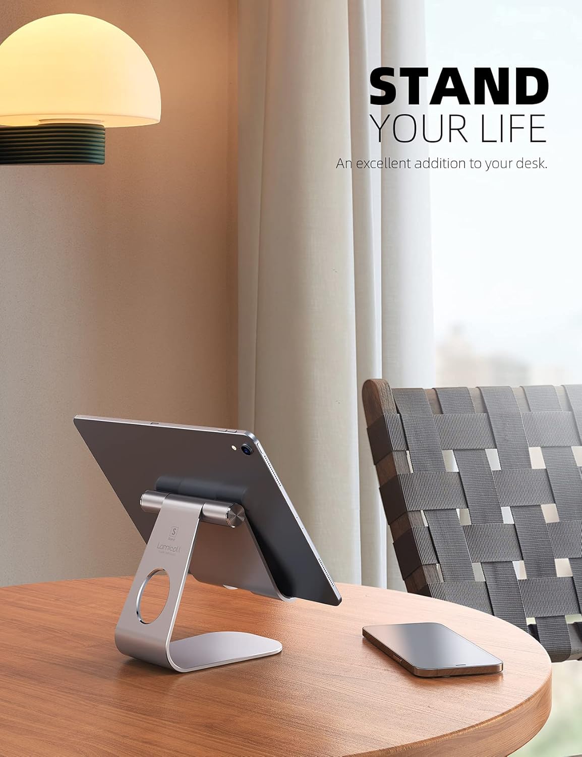 Lamicall Tablet Stand, Adjustable Tablet Holder - Desktop Stand Dock Compatible with New iPad 2024 Pro 9.7, 10.5, 11, 12.9, 13, Air mini 2 3 4 5 6, Switch, Samsung Tab, other Tablets - Silver