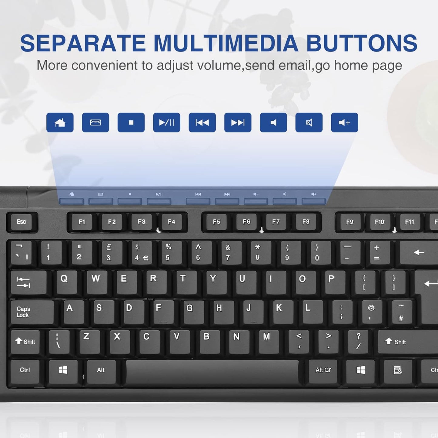 Rii RK907 USB Wired Keyboard Full Size Office Keyboard Compatible with Mac PC Tablet Windows Android Microsoft UK Layout