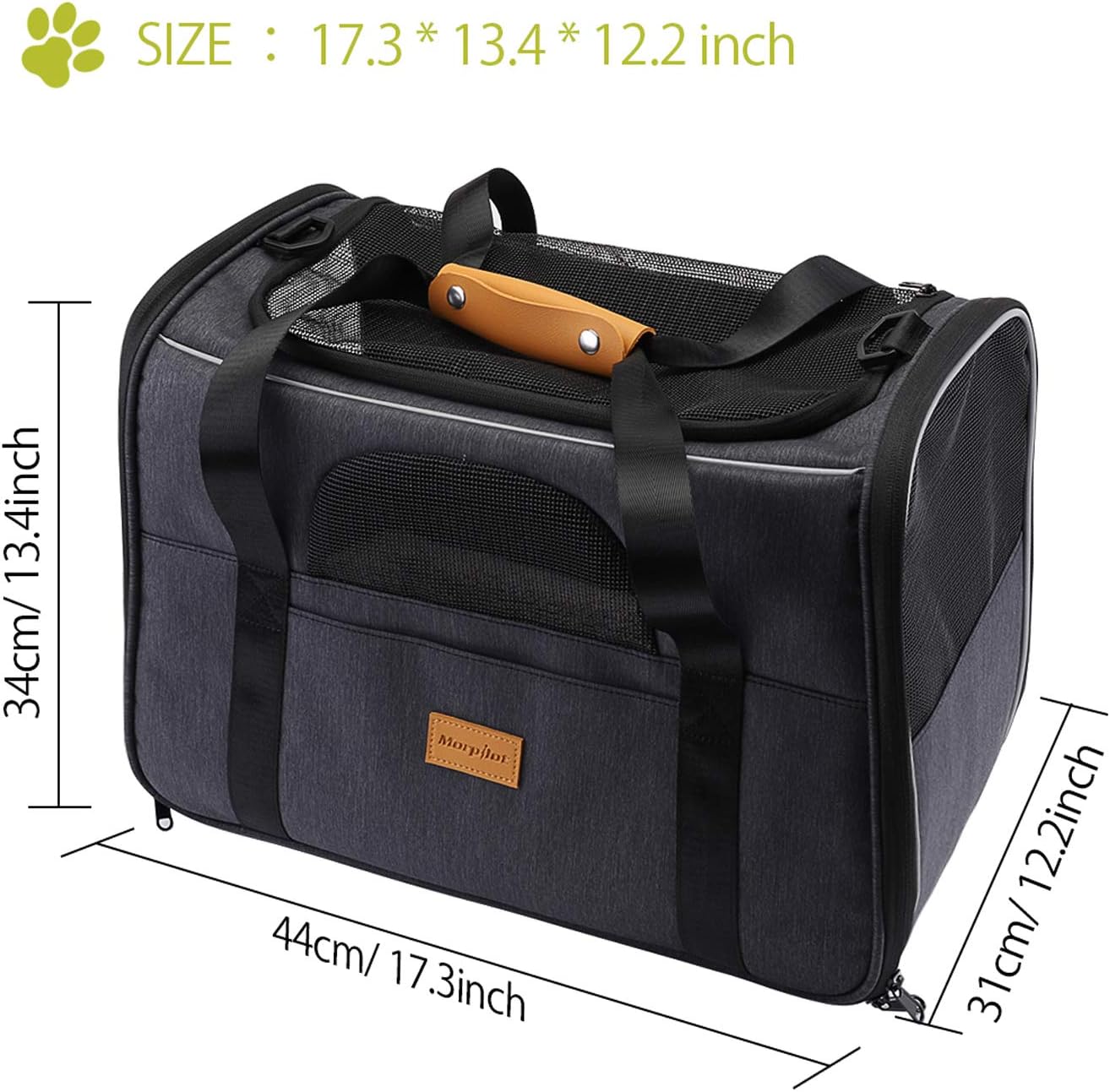Morpilot Portable Pet Carrier Bag, Top Opening, Removable Mat and Breathable Mesh, Foldable Transport Carrier for Dogs and Cats, with Shoulder Strap and Pet Bowl, Grey