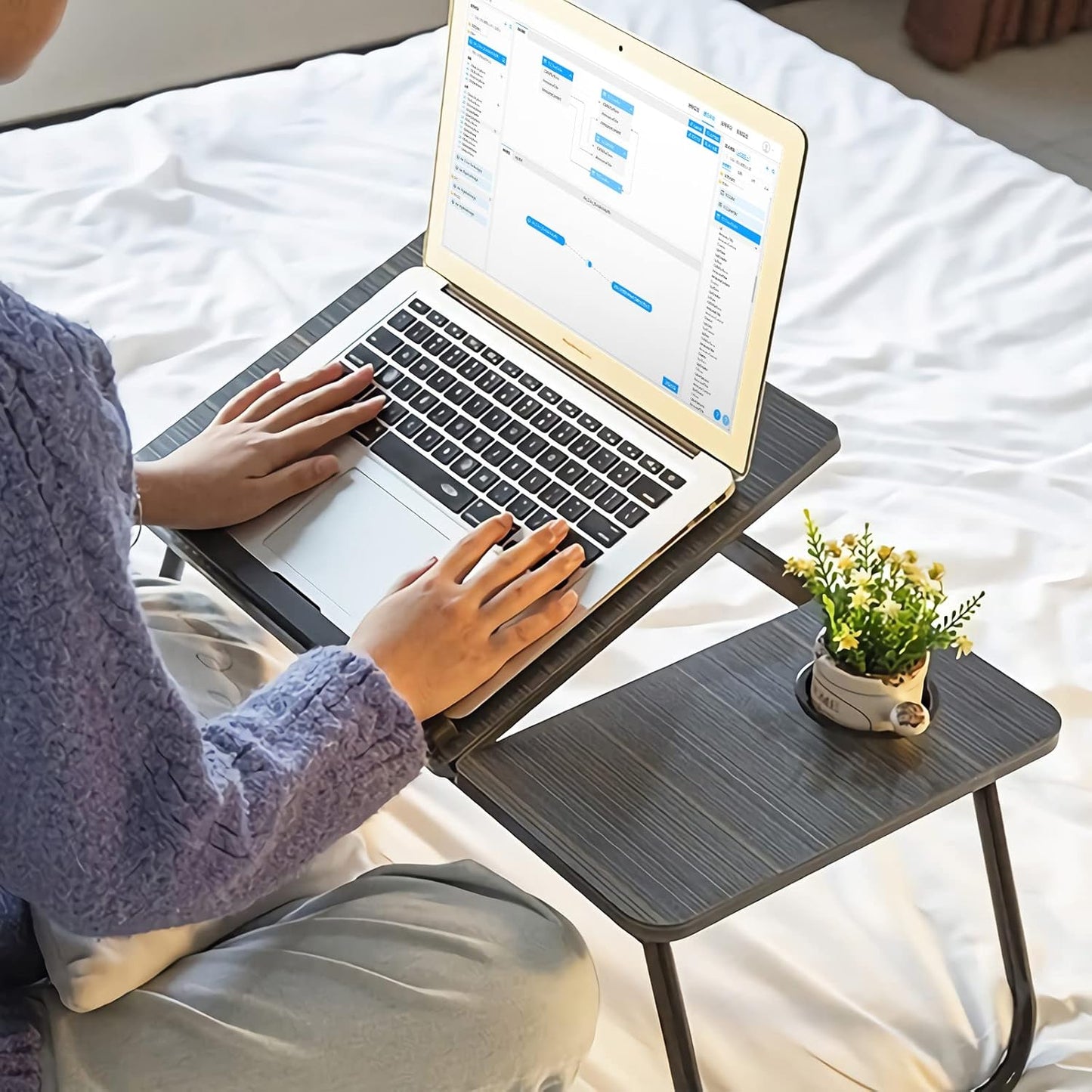 Laptop Desk, Laptop Bed Table with Foldable Legs & Cup Slot, Reading Holder Notebook Stand Breakfast Bed Tray Book Holder for Sofa, Bed, Terrace, Balcony