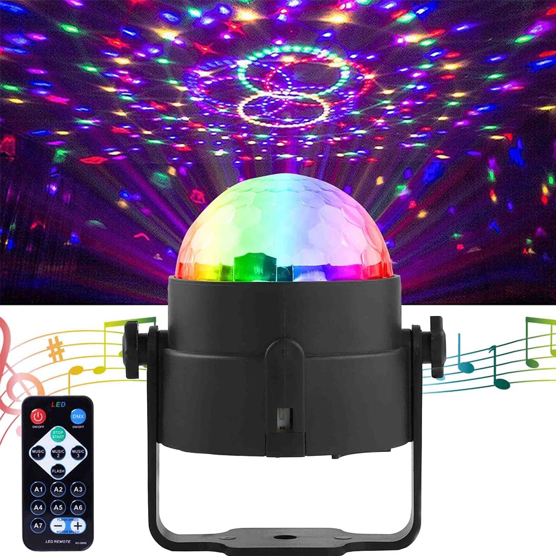 Disco Lights, SEBRUANC Mini Disco Ball LED Party Lamp Music Controlled Disco DJ 360° Rotating Ball Light 3W RGB Stage Lights with Remote Control for Home Parties Birthday KTV Party Christmas 1pc