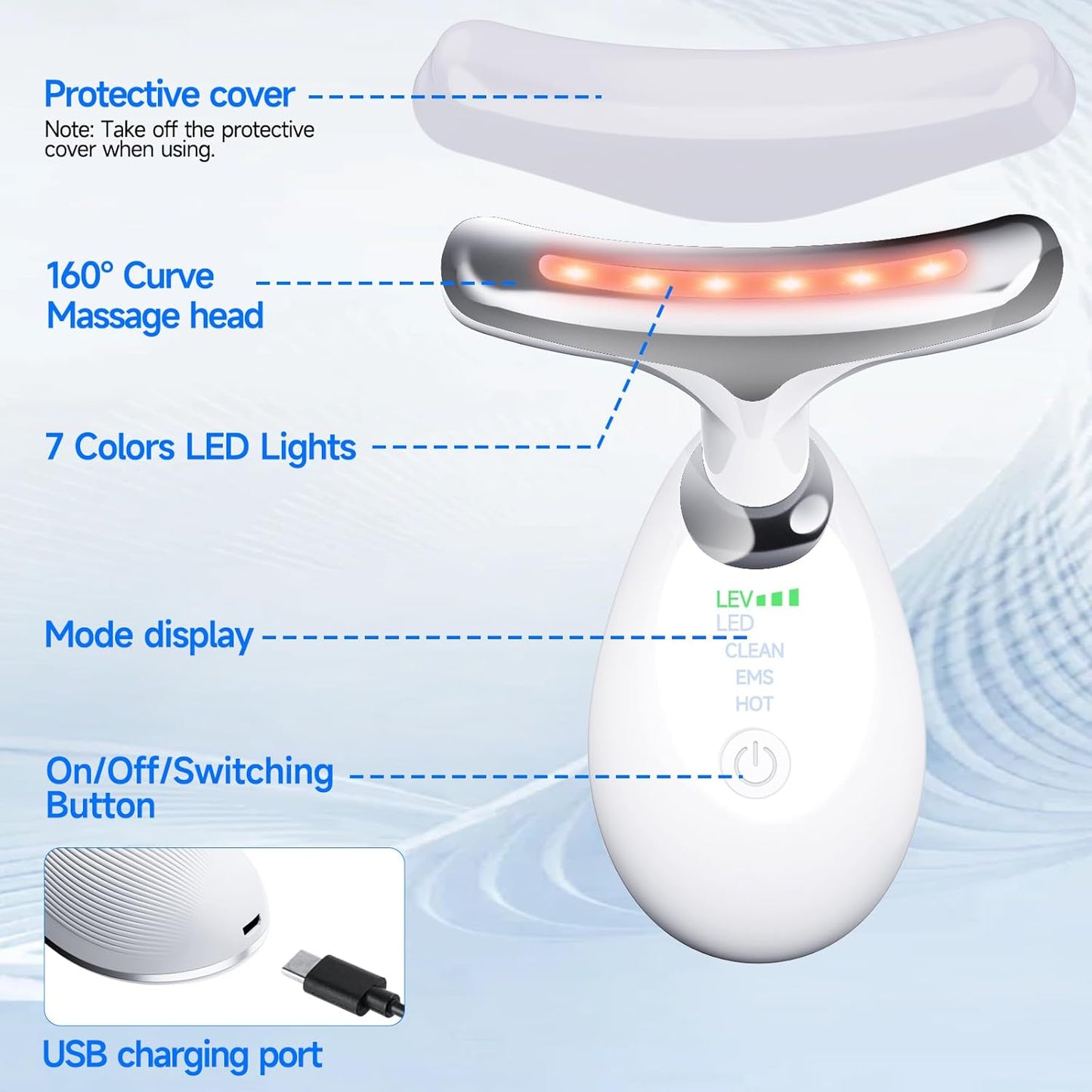 Face Massager, Electric Face Device with 3 Modes & 45°C for Skin Toning Beauty Devices, 7 Color Anti-Wrinkle Face Device & Neck Massage Facial Massager for Women