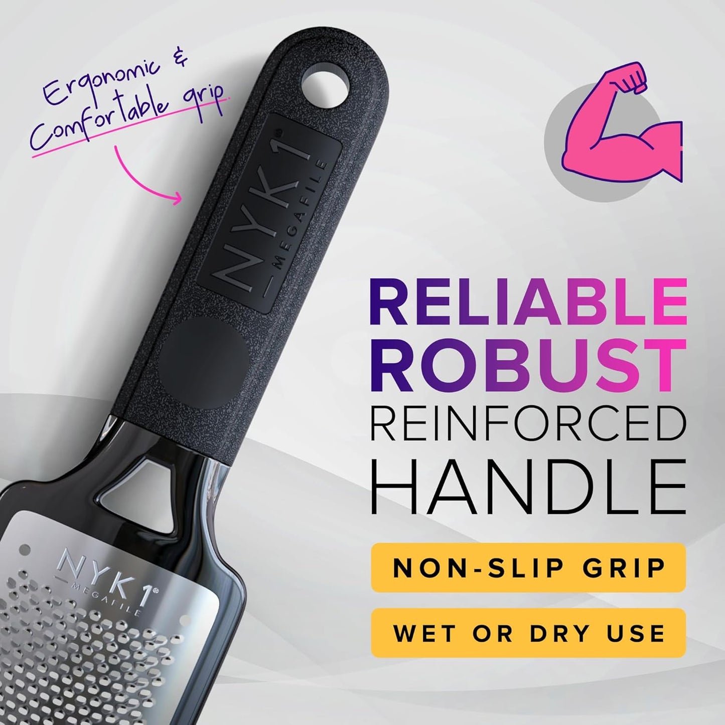 NYK1 MEGAFILE Rustproof Foot File with Catcher (XL Size) – High-Performance Foot Care Tool for Wet & Dry Use – Textured Grip for Non-Slip Control