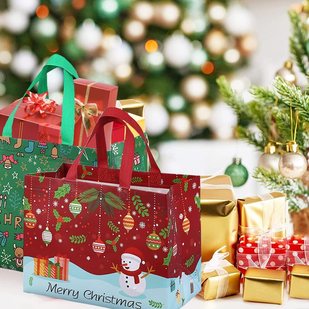 12 Pack Christmas Reusable Grocery Bag,Tote Bag with Handle, Gift Present Bag, Shopping Bag for Holiday Xmas Event Party