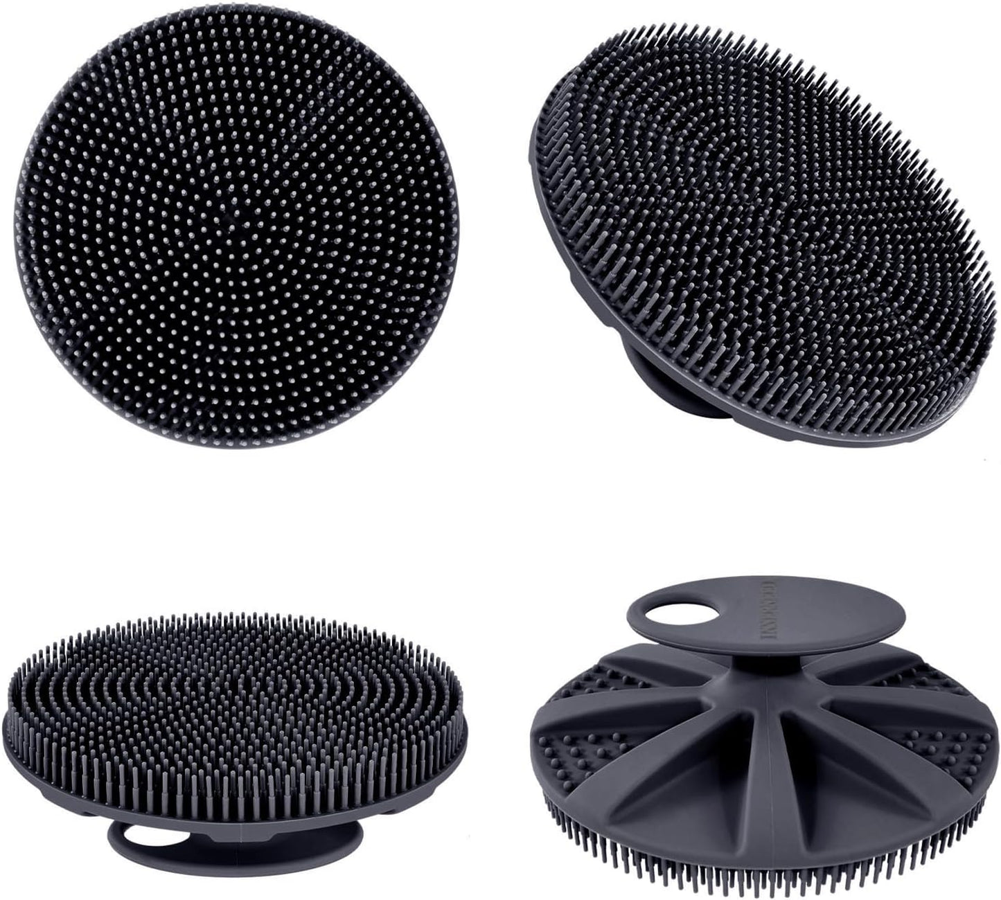 INNERNEED Food-Grade Soft Silicone Body Scrubber Shower Brush Handheld Cleansing Skin Brush, Gentle Exfoliating and Lather Well (Black)