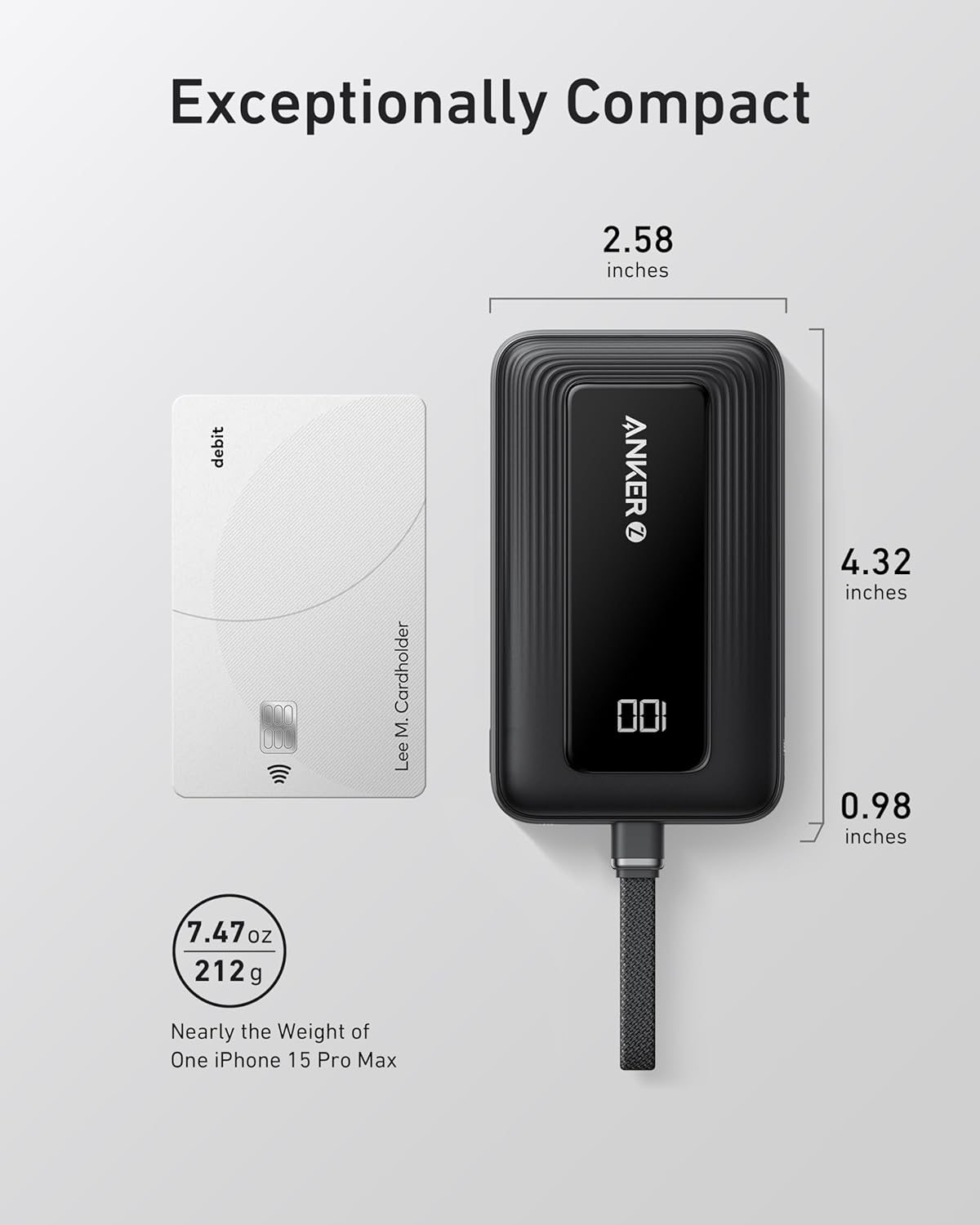 Anker Zolo Portable Charger 10,000mAh – 30W Fast Charging with Built-In USB-C Cable – Compatible with iPhone 16/15 Series, Galaxy, iPad & More