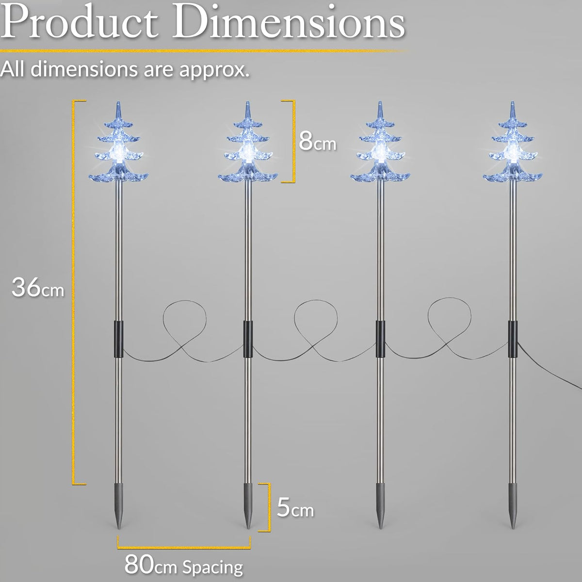 CHRISTOW Christmas Tree Path Lights, White LED Outdoor Pathway Stake Decorations, Battery Operated with Timer (Set Of 4)