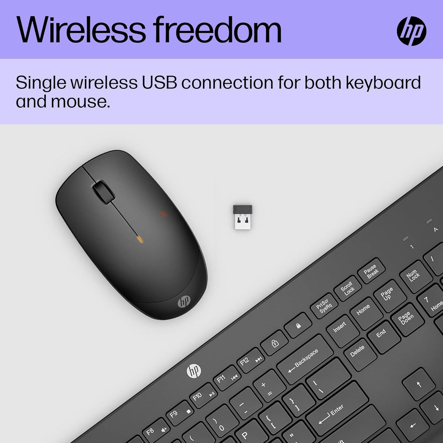 HP 230 Wireless Keyboard and Mouse Combo Set, 2.4 GHz Wireless USB-A Nano Receiver, Up to 1600 dpi, Up to 16 Months Battery Life - Black