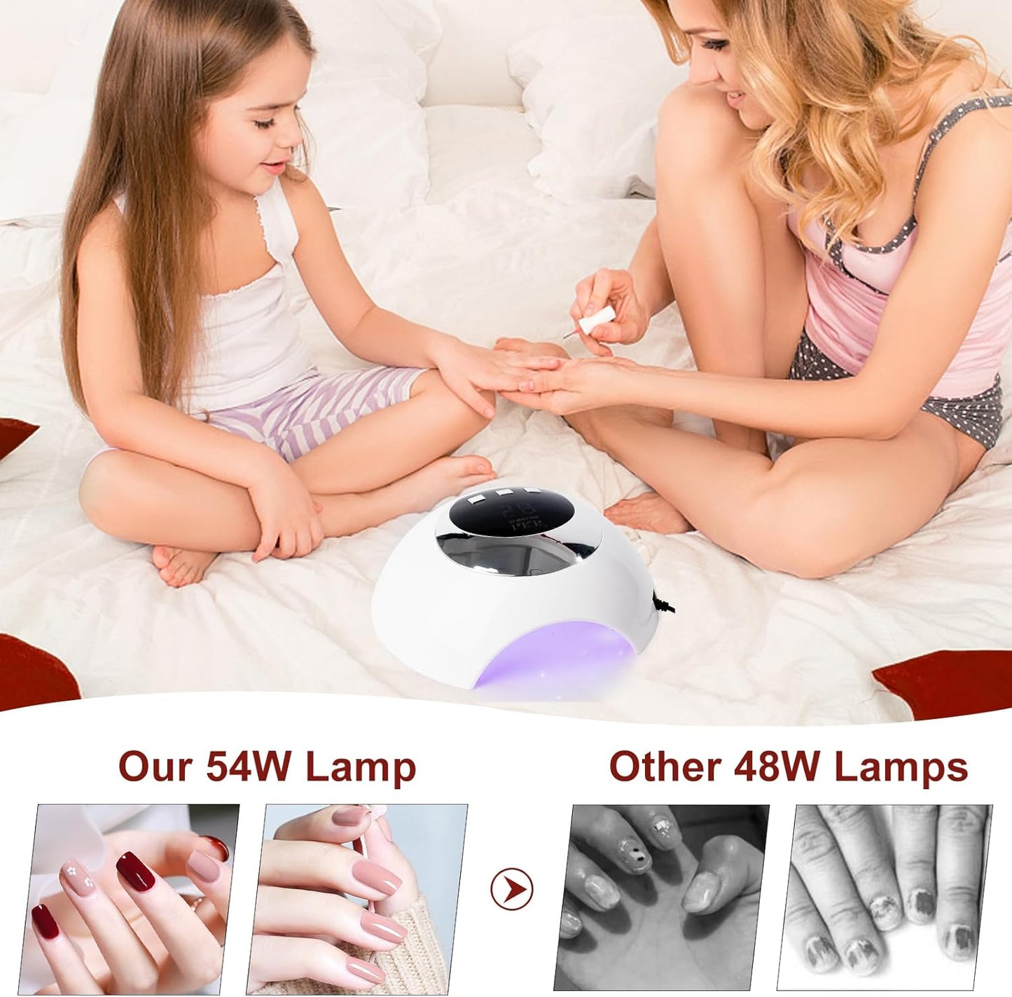 54W UV Nail Lamp with Timer & Auto Sensor – Portable Nail Dryer with LCD Screen and USB Plug for Gel Nails