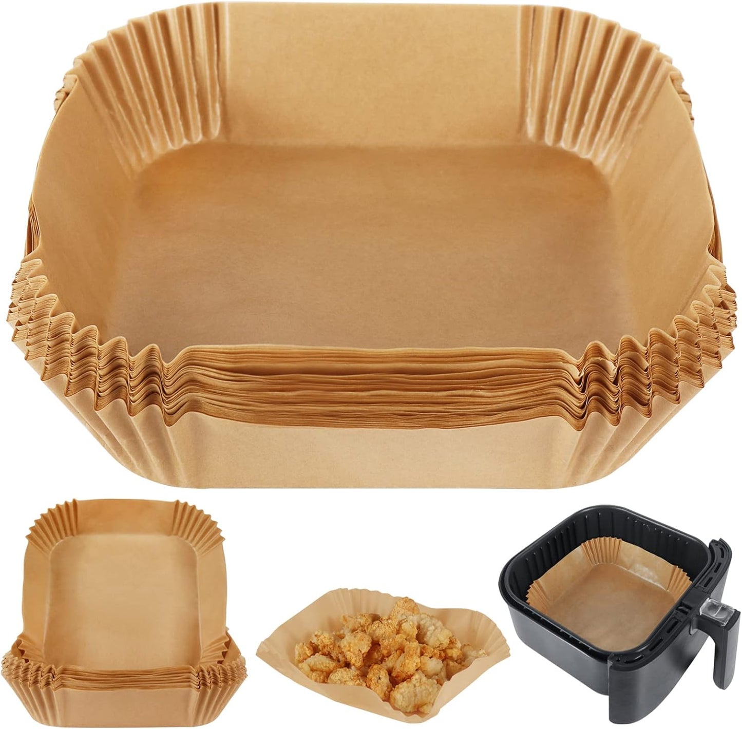 BYKITCHEN Air Fryer Parchment Paper Liner, 50PCS Square Air Fryer Liners Disposable, Greaseproof Paper, Compatible with COSORI, Ninja, Tefal, Russell Hobbs Fryers