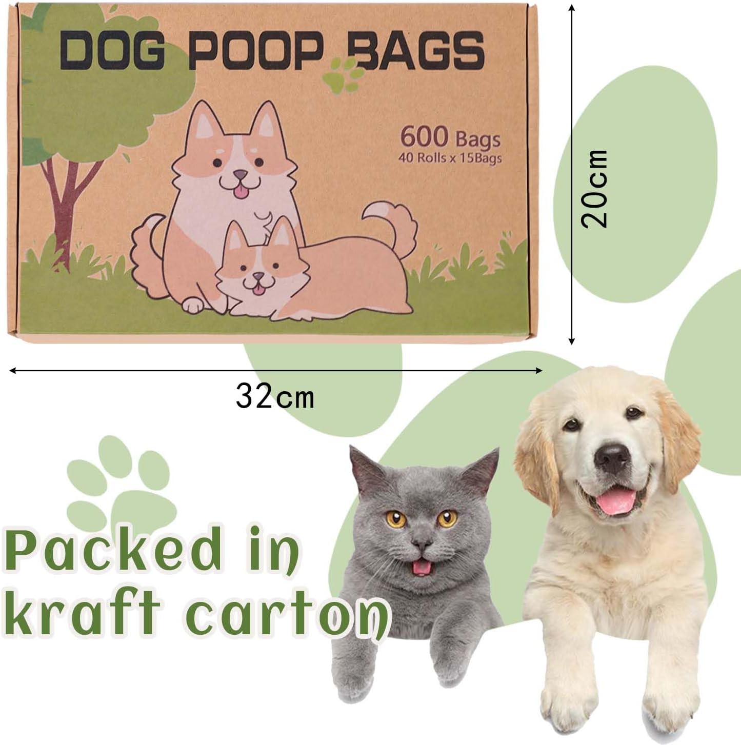 AiTodos® 600 Dog Poop Bags, Black, 31 x 22 cm, Poo Bag Dogs-Polyethylene Material(40 Rolls of 15 Counts)
