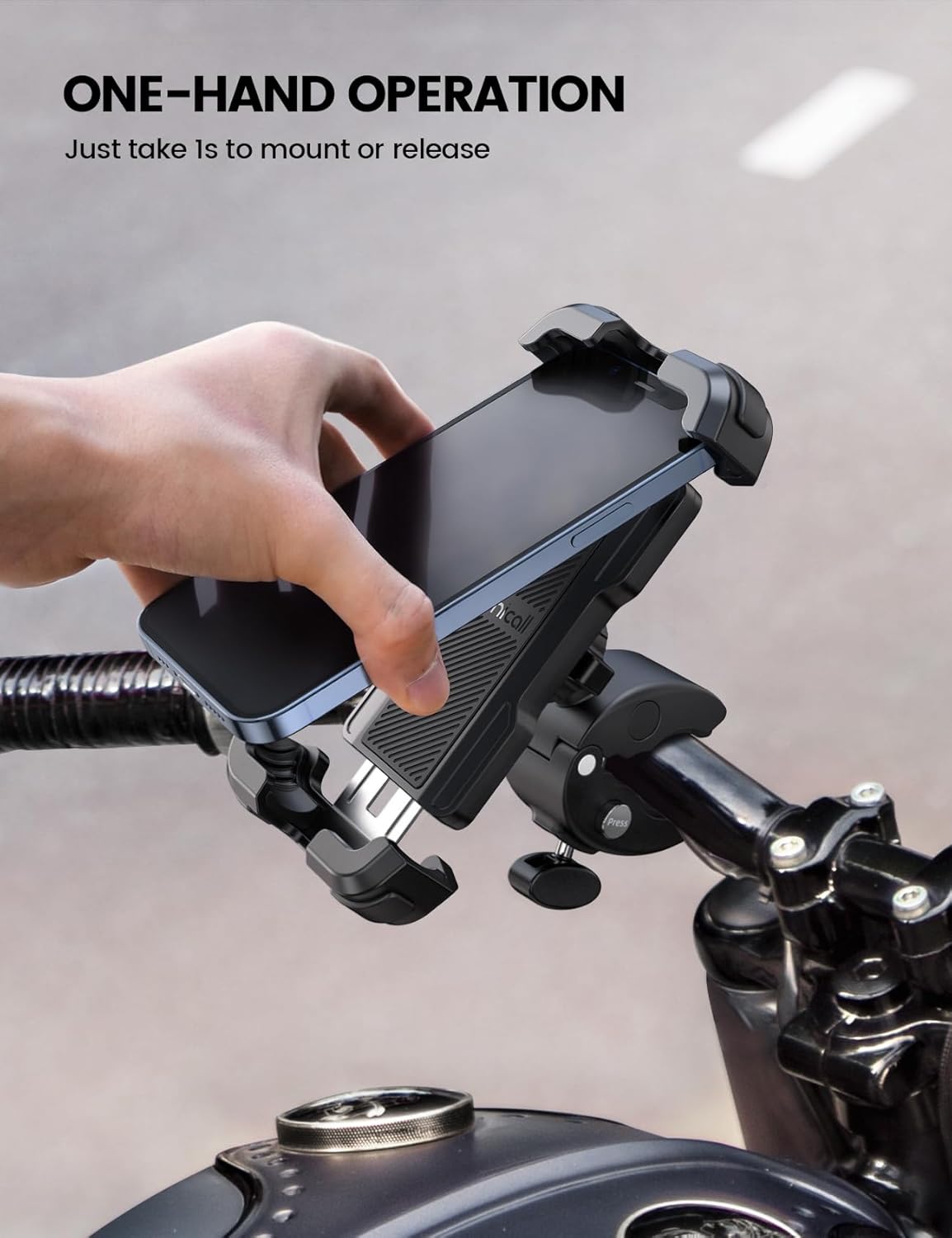 Lamicall Motorcycle Phone Holder Bike - Motorbike Phone Mount, Bike Phone Holder with Quick Release Handlebar Clamp for iPhone 16 15 14 Pro Max Plus, 13 12 11 Pro Max Mini, Xs XR X, SE, 4.7-6.8” Phone