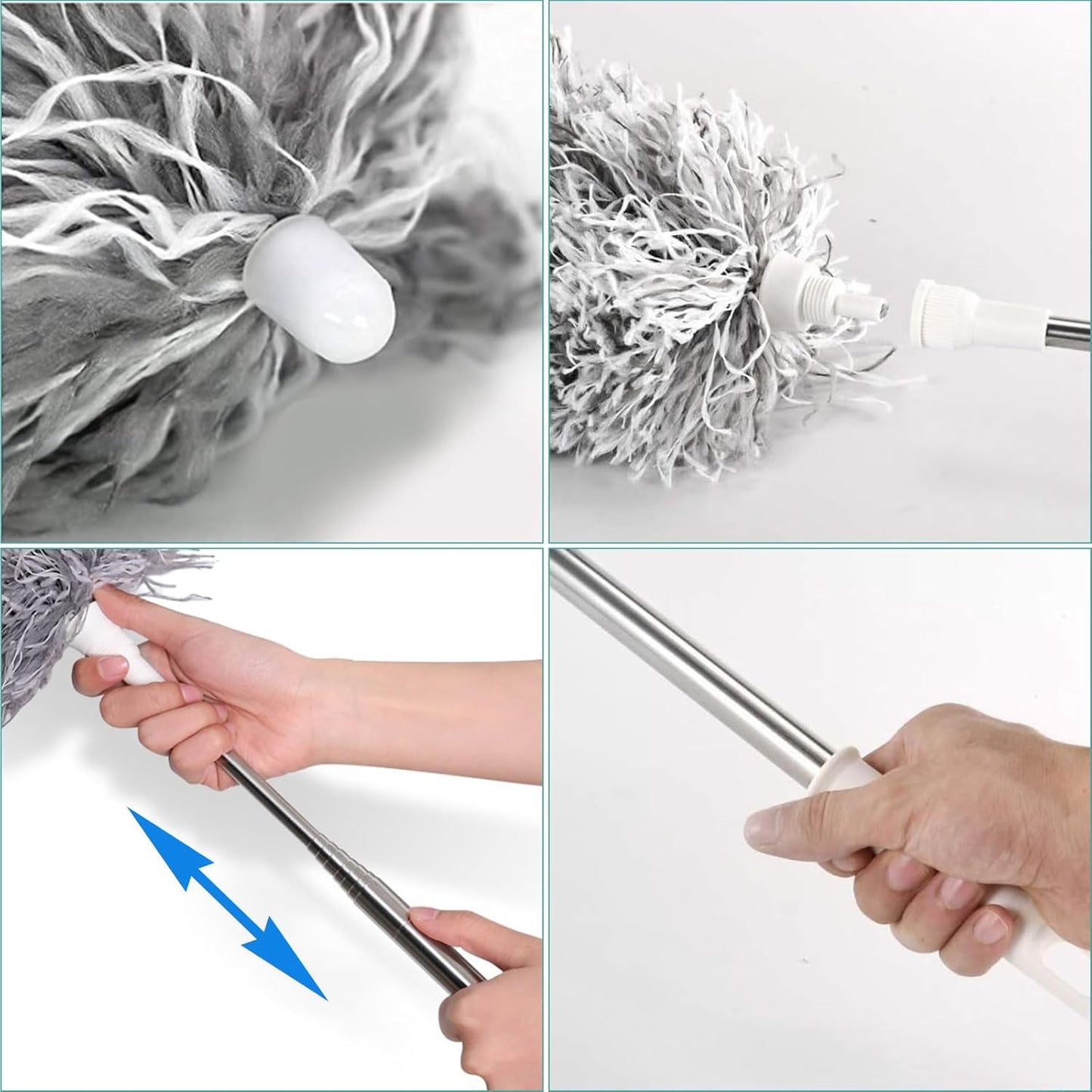 ASelected Extendable Microfiber Duster Duster with 108" Telescoping Extension Pole No Scratch to Ceiling Washable Hand Duster for Cleaning High Ceiling Fans Blinds Cobweb Cars