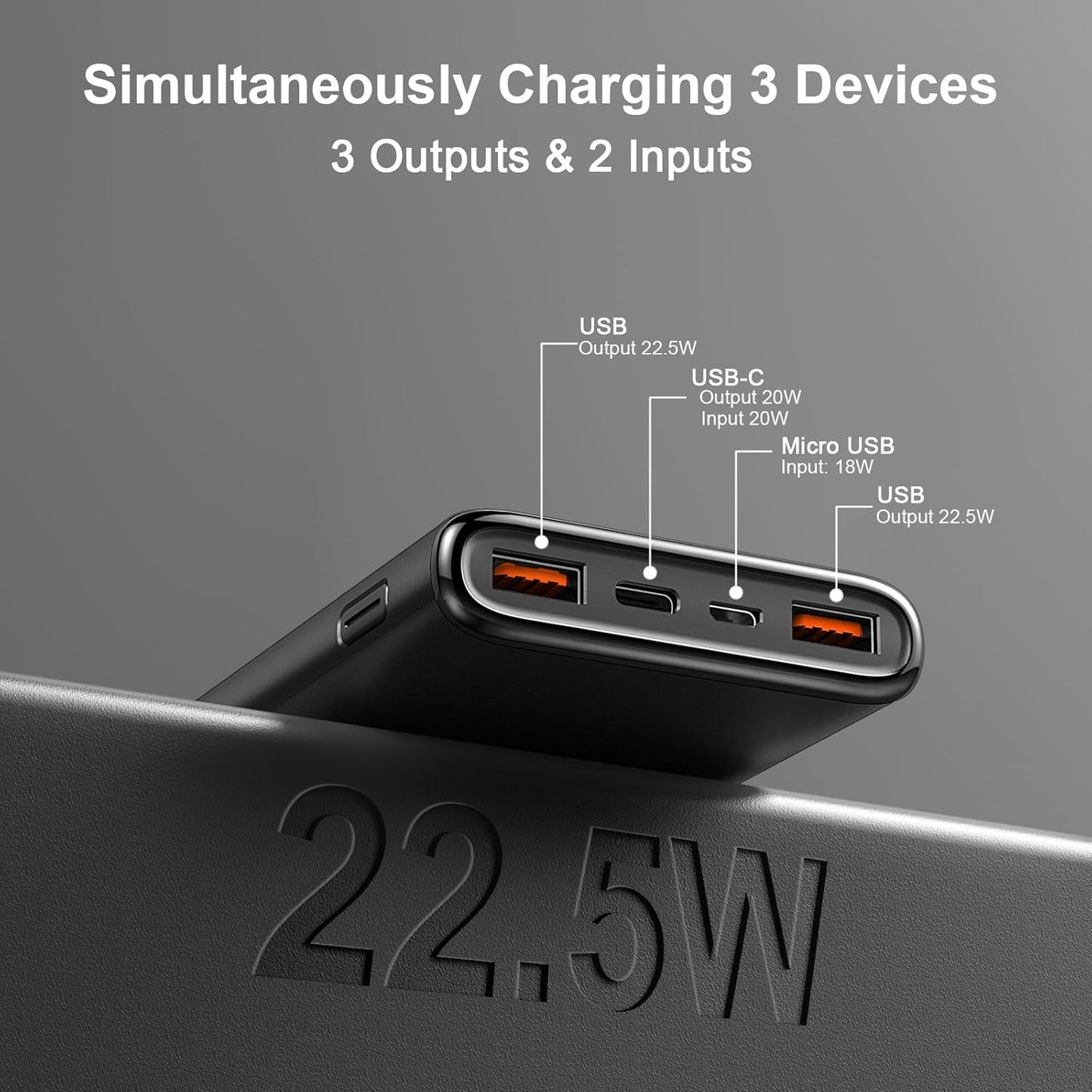 10,000mAh Fast Charging Portable Power Bank – 22.5W USB-C Input & Output with LED Display – Compatible with iPhone 16/15/14/13/12, Samsung, Android & More (Black)