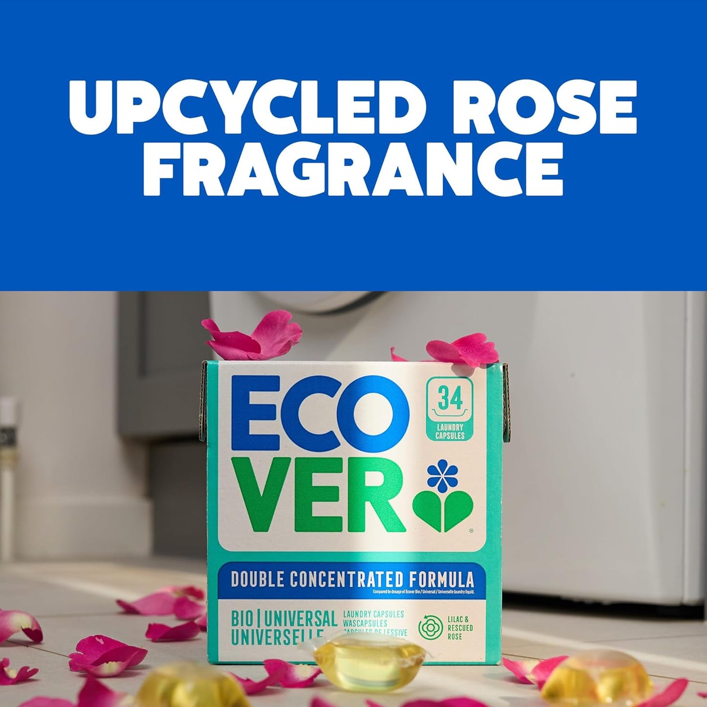 Ecover Bio Washing Capsules - Laundry Capsules / Tablets - Laundry Detergent With Clean And Fresh Lilac & Rescued Rose Scent, 1x Pack of 34 Capsules / Tablets