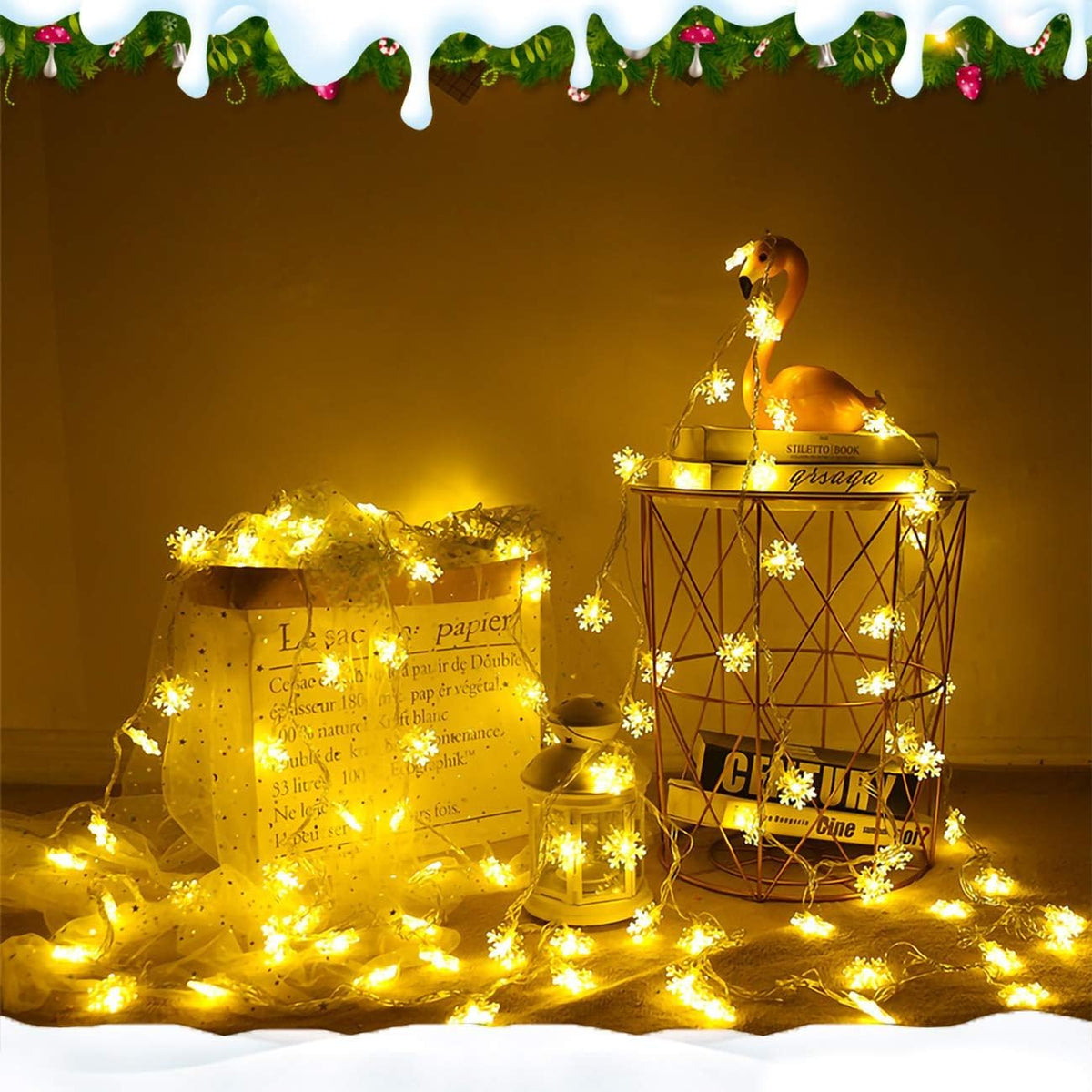 Fairy Lights, 20ft 40 LED Battery Powered String Lights, 2 Lighting Modes, Decoractive for Indoor Outdoor, Bedroom, Wedding, Party,Birthday, Valentine, Christmas Tree Decoration (Snowflack)