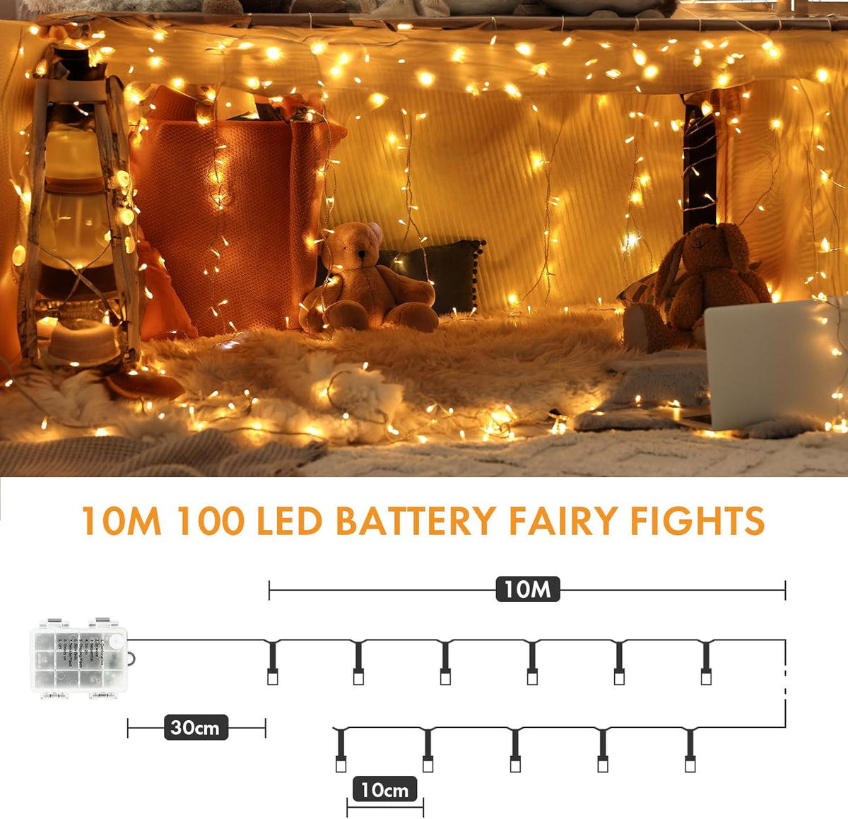 Twinkle Star Battery Fairy Lights Indoor Outdoor, 10m 100 LED Battery Christmas Lights with Timer/Remote/8 Mode/Dimmable, Waterproof String Lights for Party Xmas Tree Decorations, Warm White