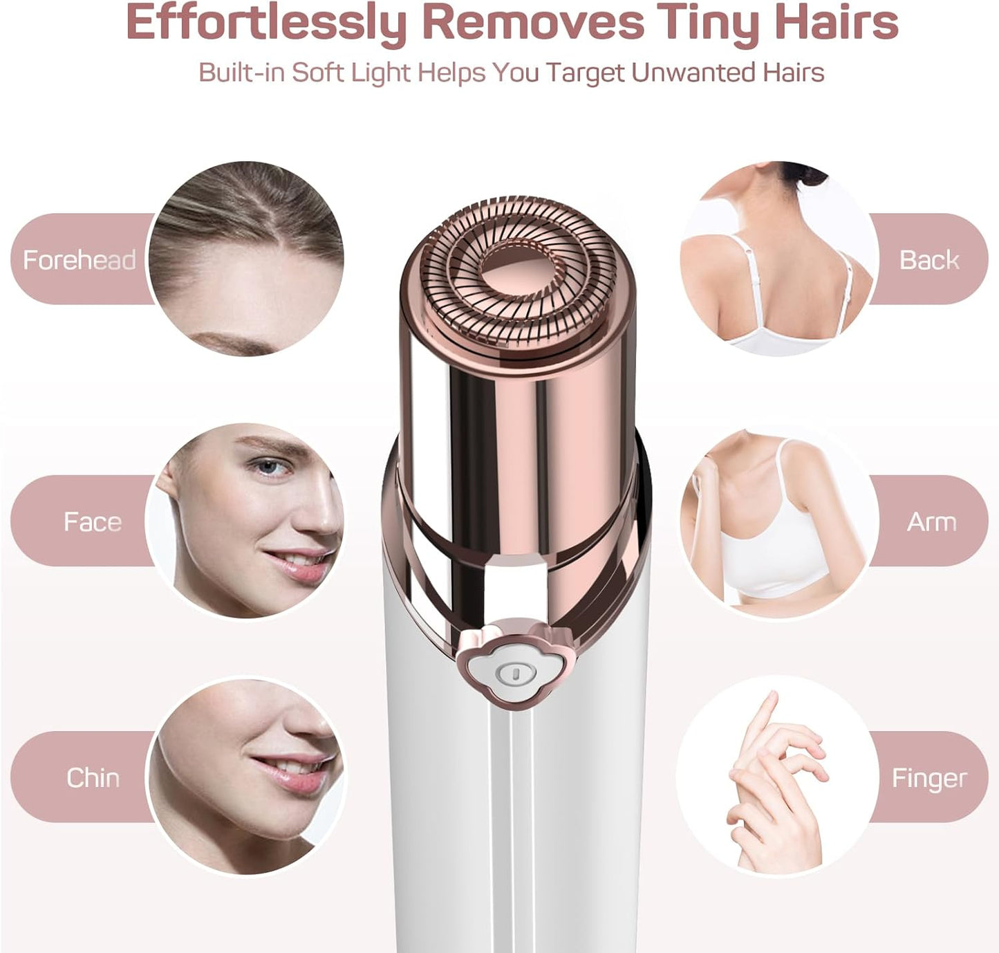 Facial Hair Remover for Women – Painless Epilator with 2 Replacement Heads – Gentle Hair Removal for Lip, Mustache, and Chin