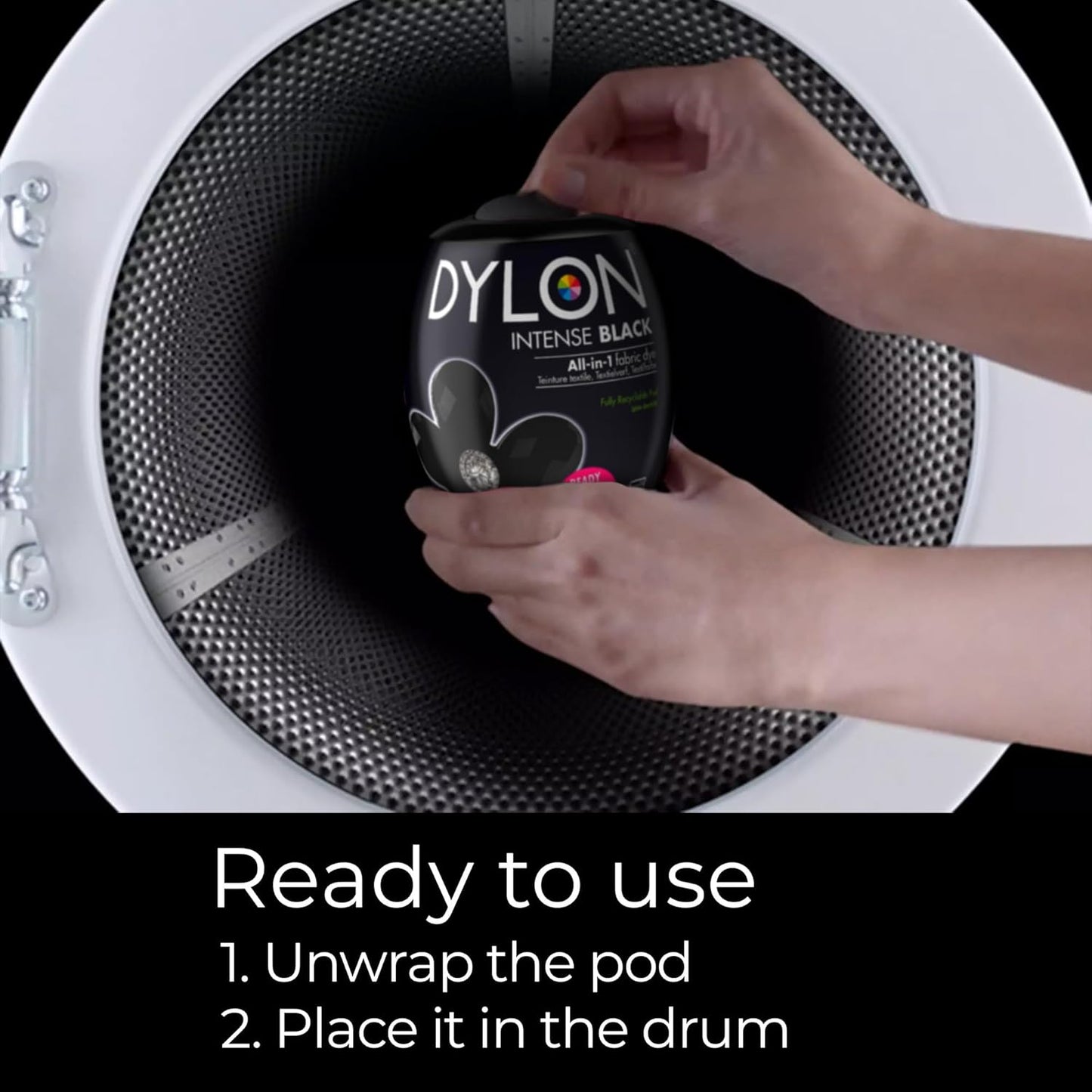 Dylon Washing Machine Fabric Dye Pod Intense Black, 350g, Packaging May Vary